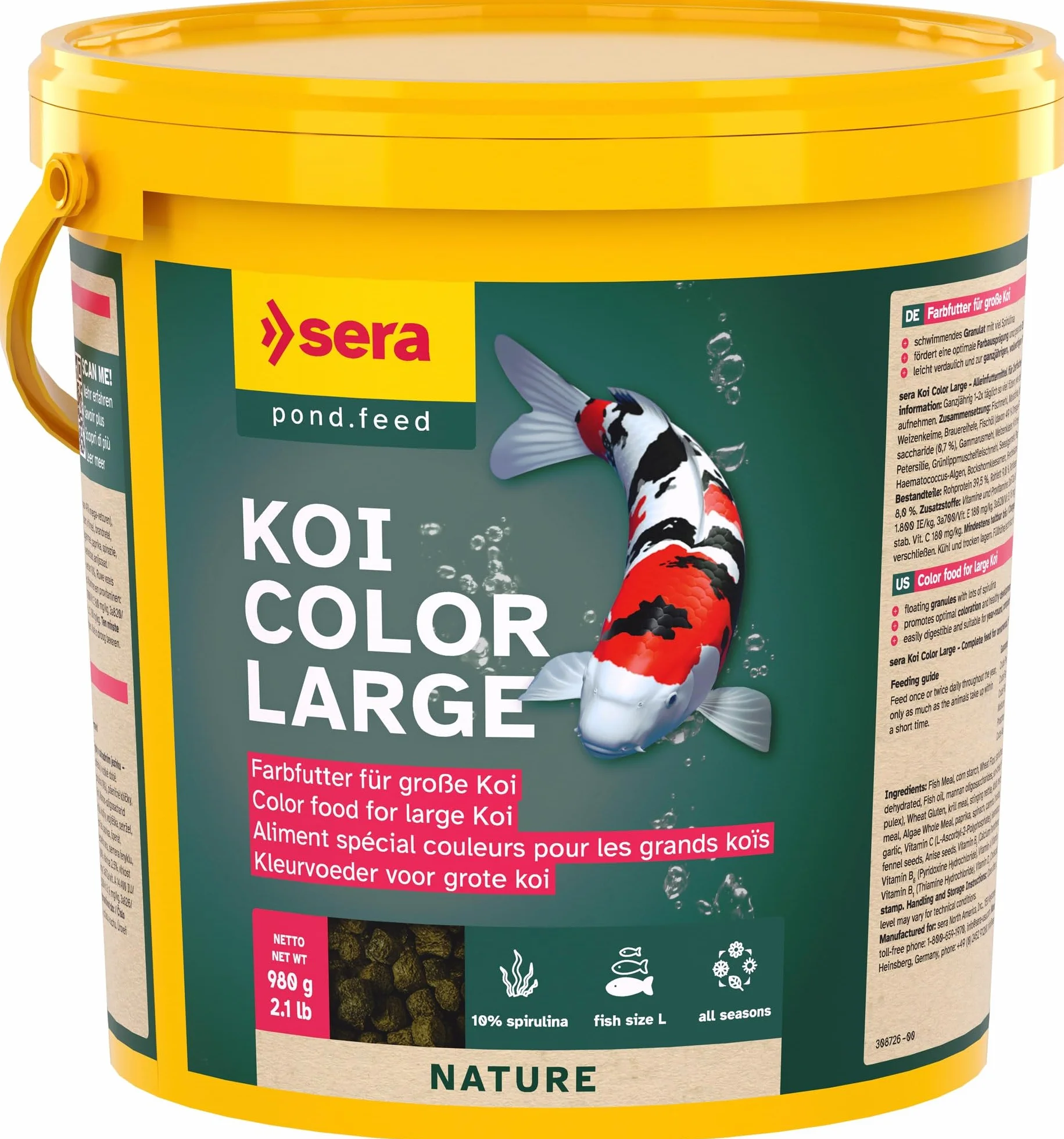 sera koi color large 3,8 L 980 g | mangime per la colorazione per Koi di grandi dimensioni 3.800 ml | s enza coloranti e conservanti