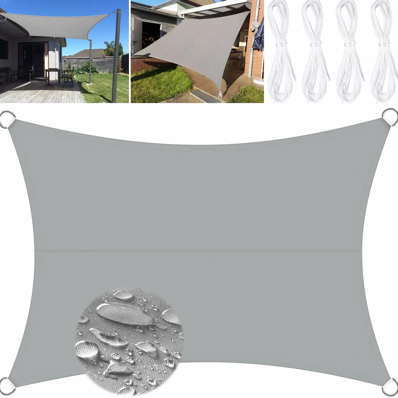 Vela Ombreggiante Impermeabile 3x4m Protezione UV Tenda A Vela per Esterno Grigio