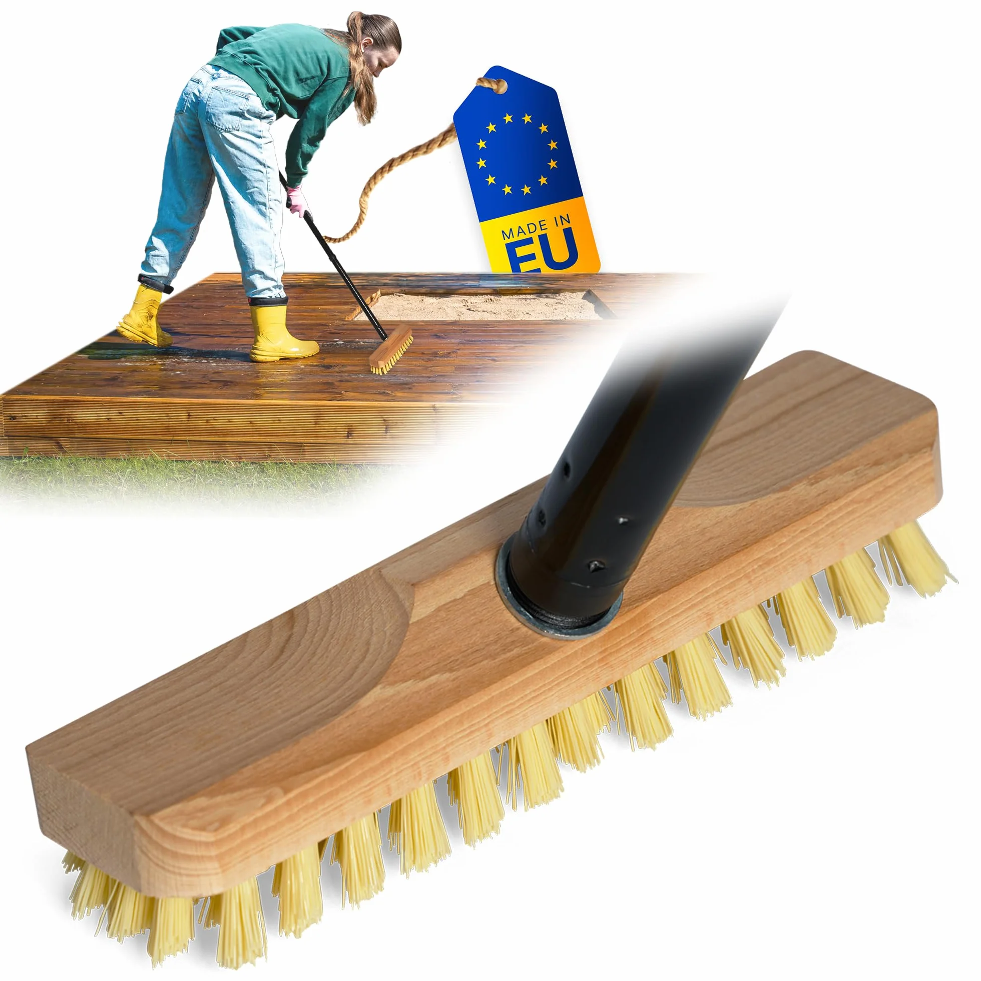 Novaliv Scrubber in legno con setole con filettatura e manico a vite, 4 pezzi, spazzola per pavimenti PPN, ideale per la pulizia di balcone, terrazza, giardino, interni ed esterni