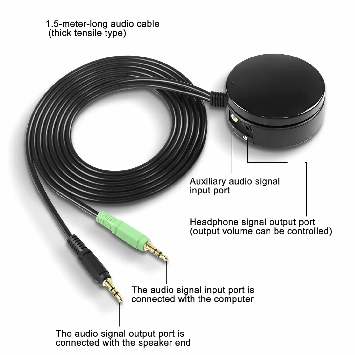 XMSJSIY Convertitore controllo volume altoparlanti computer cuffie audio 3,5 mm TRS cavo estensione 1,5 m