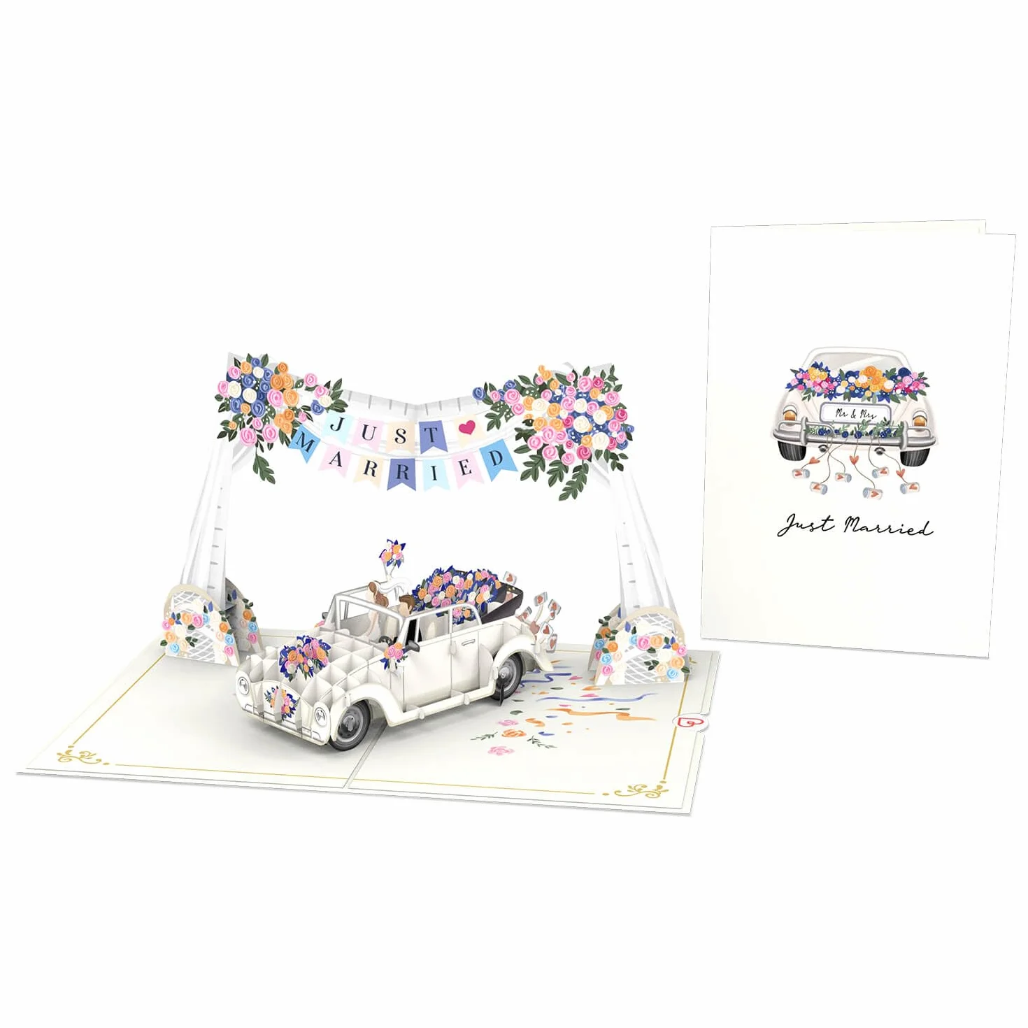 Papercrush® Biglietto pop-up auto nuziale Just Married 3D, elegante biglietto di nozze per coppia, regalo matrimonio