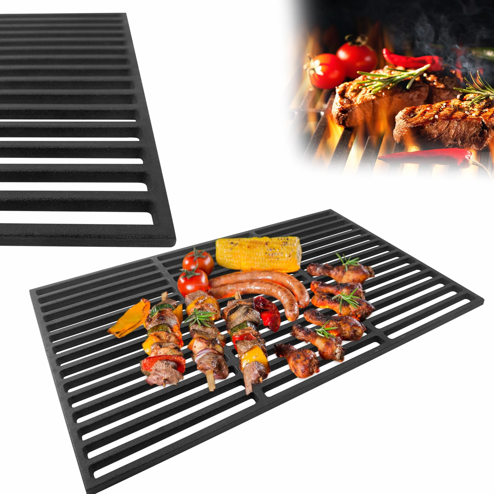 YRHome Griglia in ghisa smaltata, 60 x 40 cm, accessorio per barbecue, barbecue a gas, barbecue a carbonella, 60 x 40 cm
