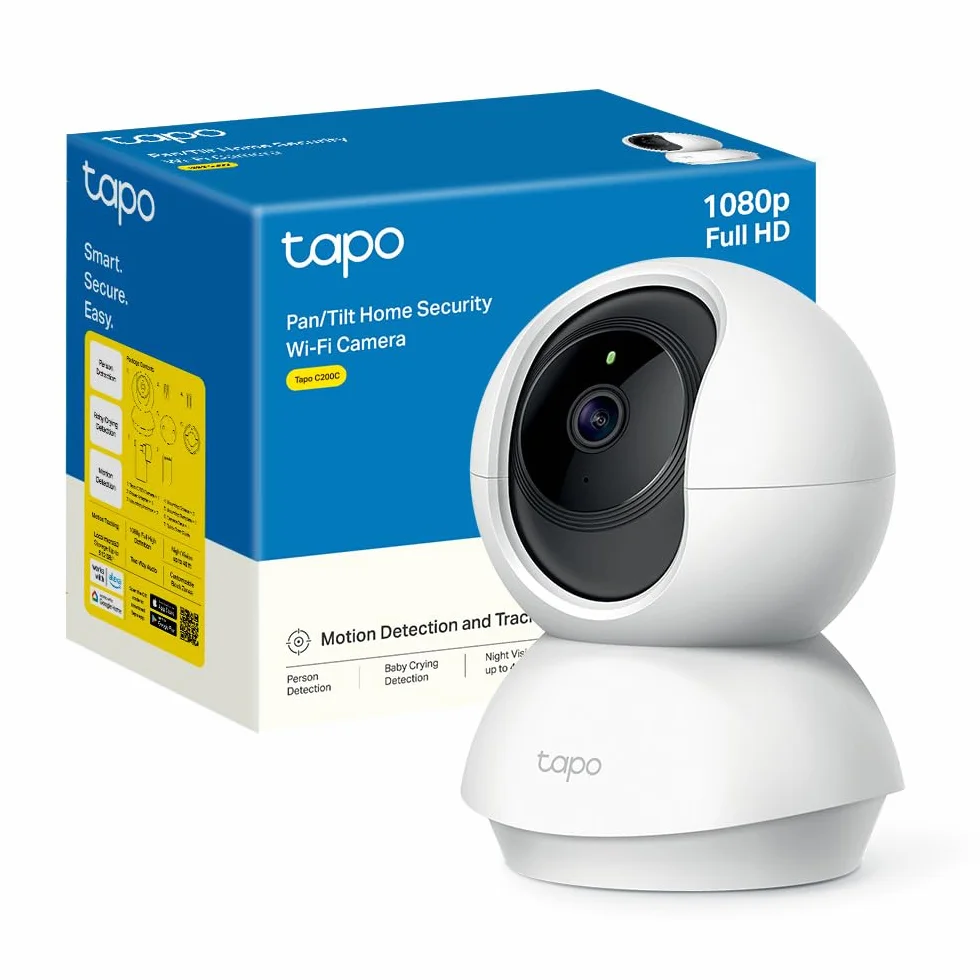 Tapo C200C Telecamera Wi-Fi Interno FHD, Videocamera Sorveglianza 360° Visione Notturna, Audio Bidirezionale, Rilevamento Movimento