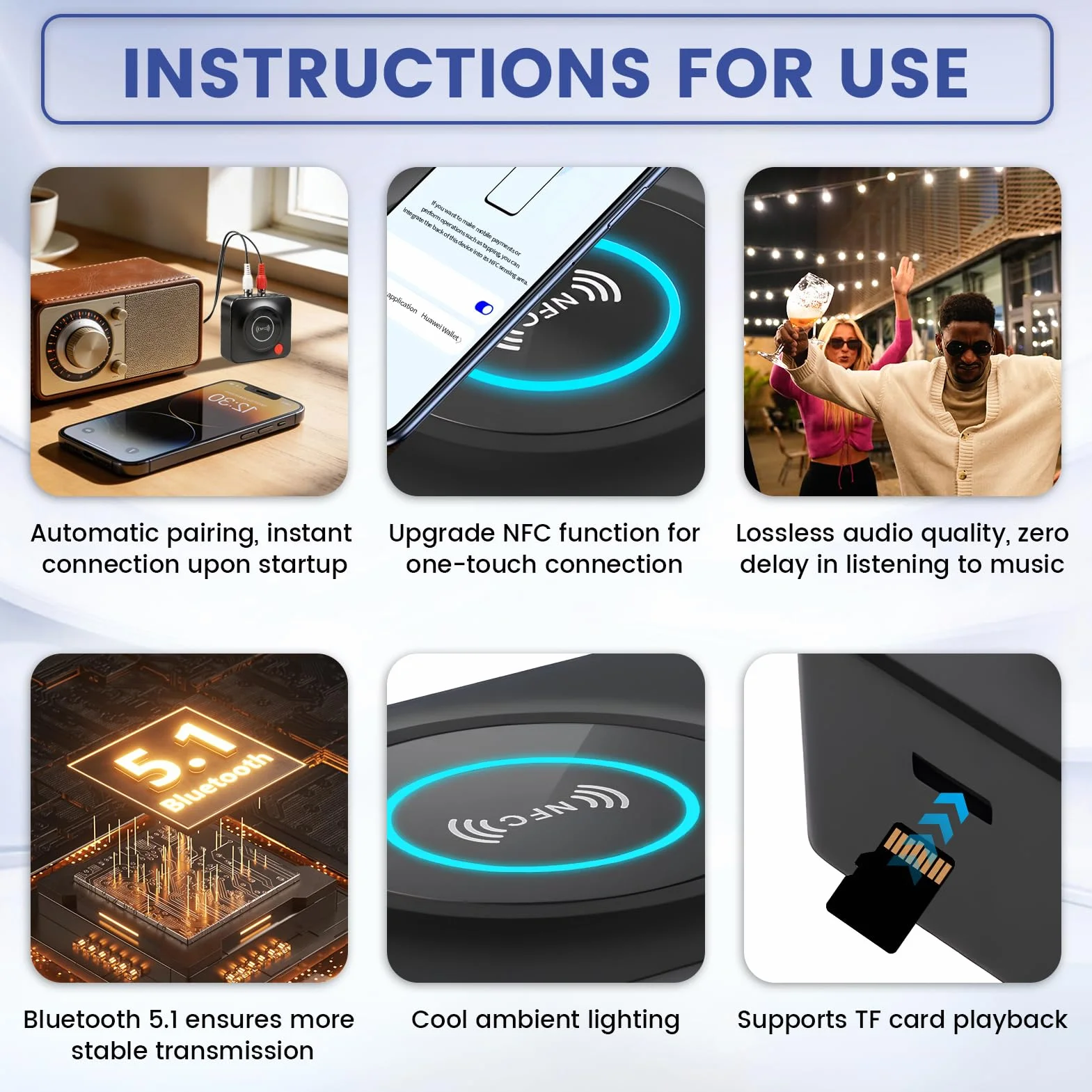 Ricevitore Bluetooth 5.1 HiFi per Stereo, Adattatore Audio Wireless RCA 3,5 mm, 30 Metri