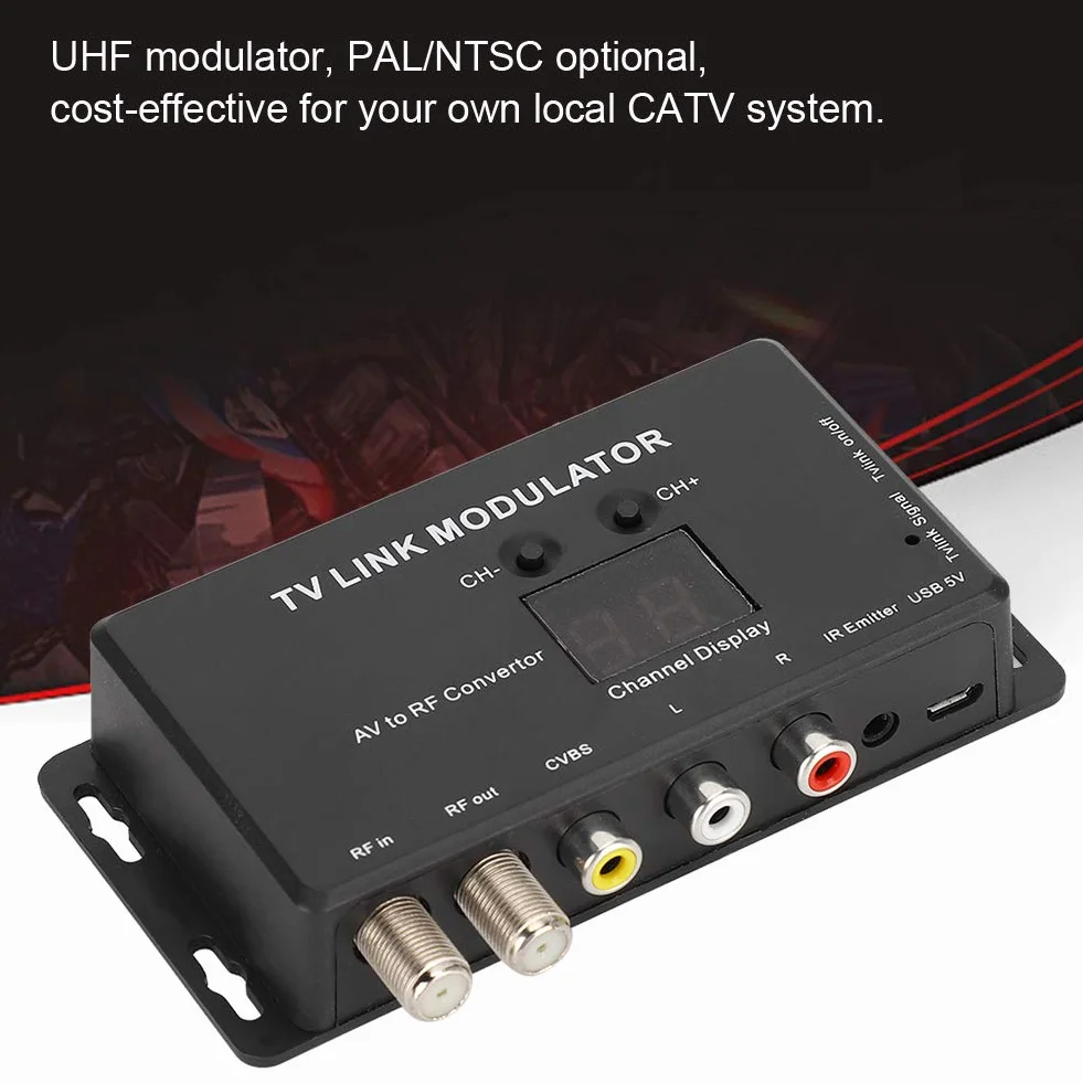 Modulatore TV LINK TM70 UHF AV a RF Convertitore con Display Canale IR Extender