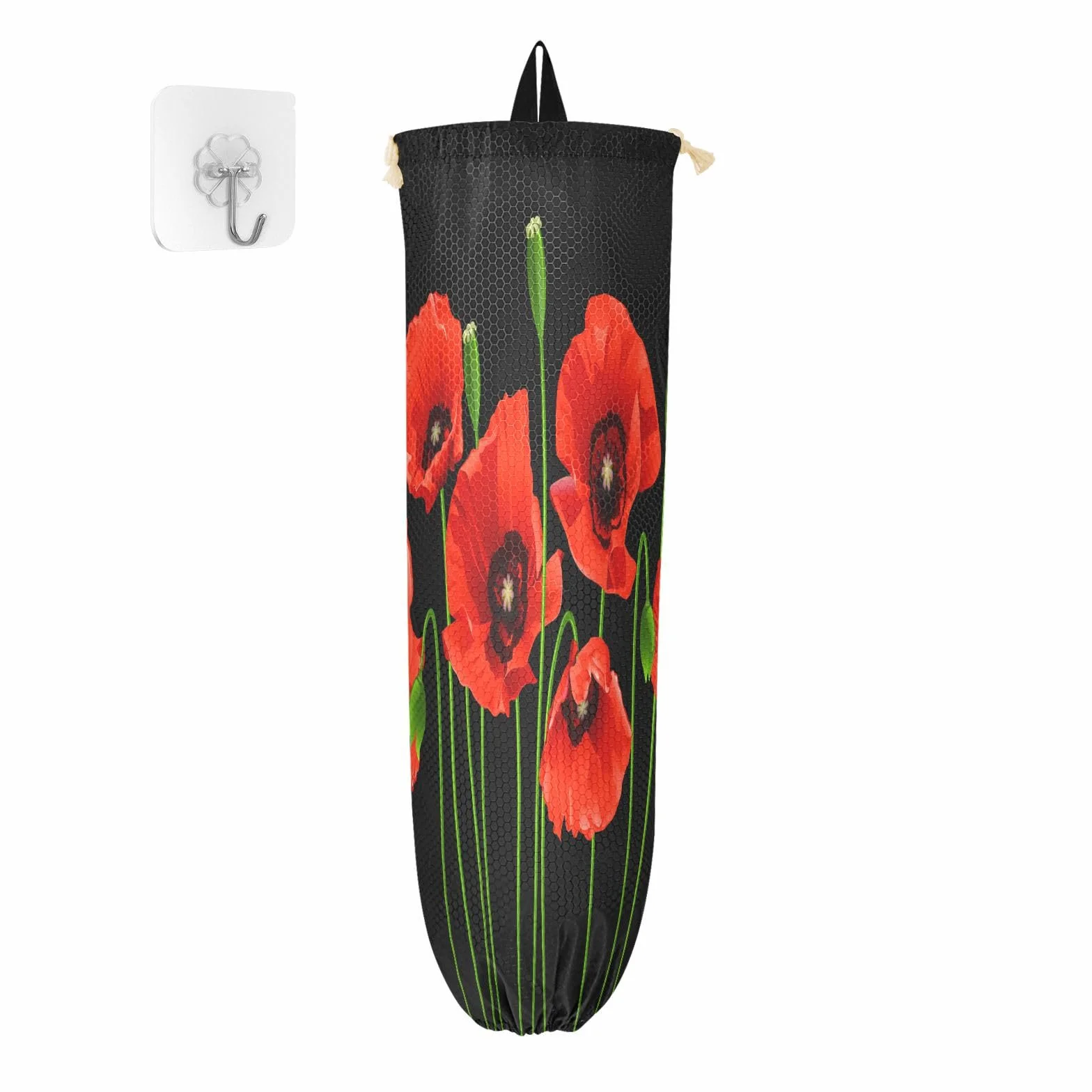 Porta sacchetti di plastica da appendere con bellissimi fiori di papavero per la spesa, organizer da cucina con papaveri rossi, sacchetti di plastica per la spazzatura e la spesa, per la decorazione