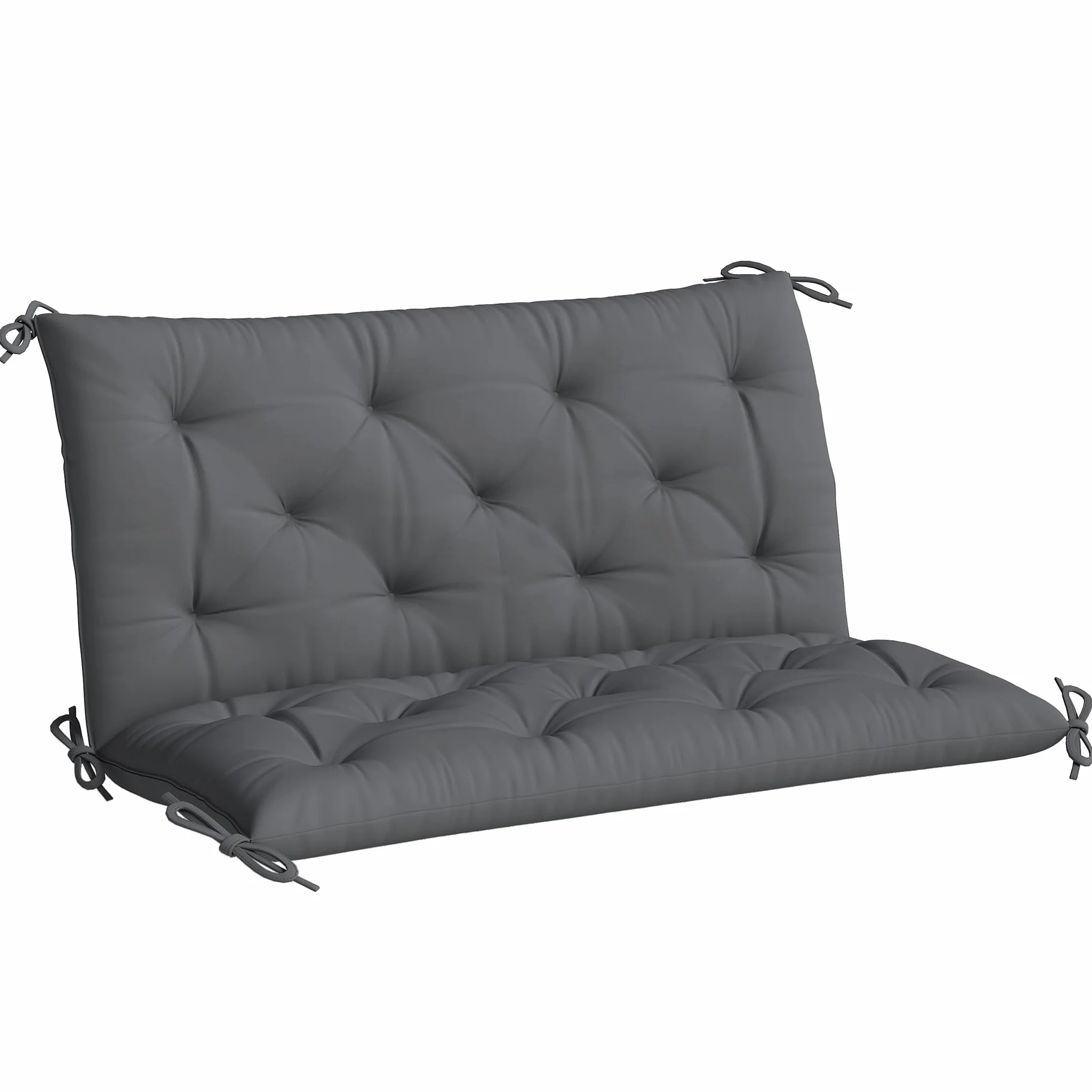 Outsunny Cuscino da Giardino Moderno per Sedute da Esterno con 6 Lacci, Cuscino da Esterno Imbottito in Cotone e Poliestere, per Divani Dondoli Panche, 100x98x8 cm, Grigio Scuro