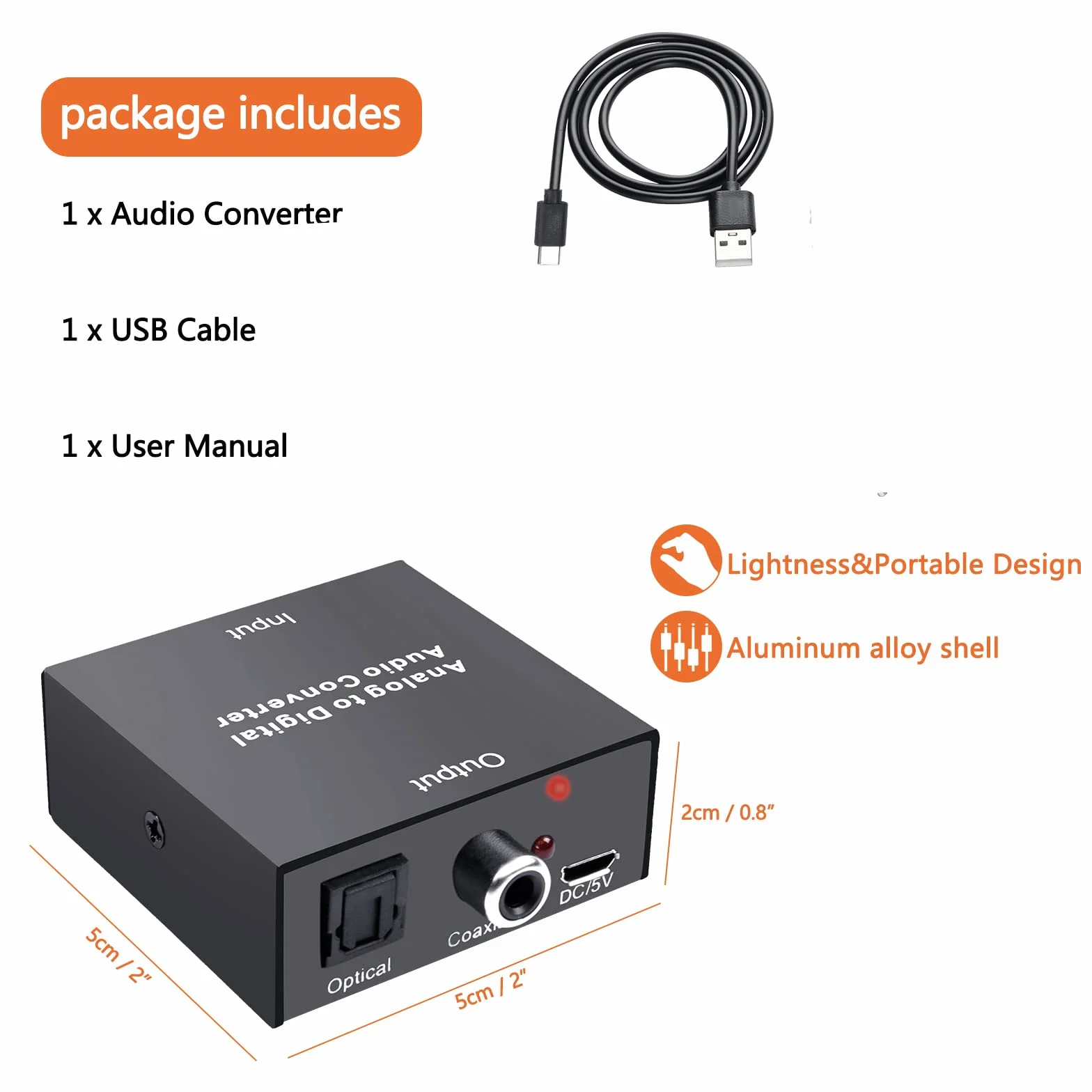 SOUTHSKY Konwerter audio analogowo-cyfrowy 3,5 mm Aux Jack R/L 2 RCA na SPDIF Toslink optyczny koncentryczny