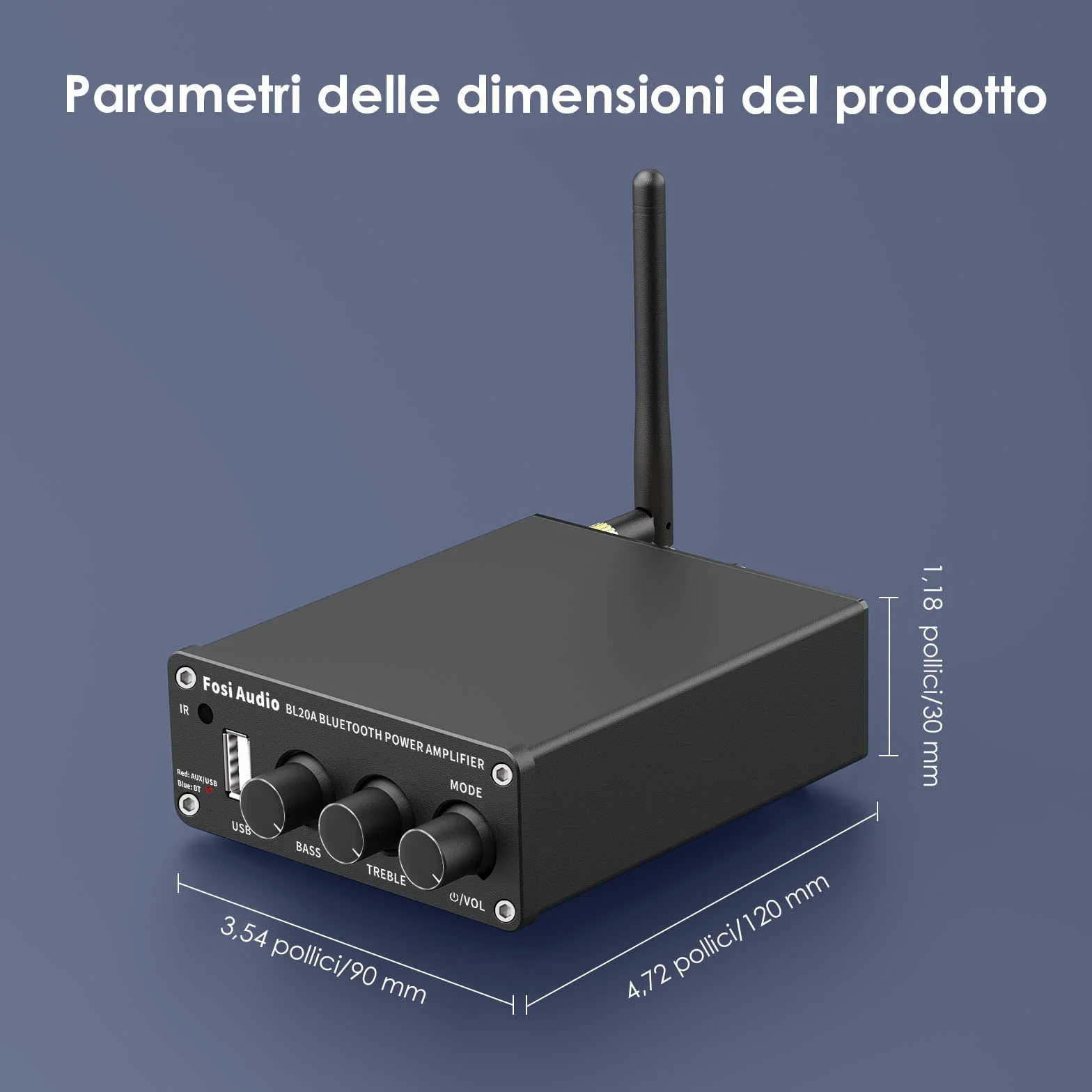 Fosi Audio BL20A 200 Watt Amplificatore Audio Bluetooth 5.0 Stereo Mini Hi-Fi Classe D Integrato