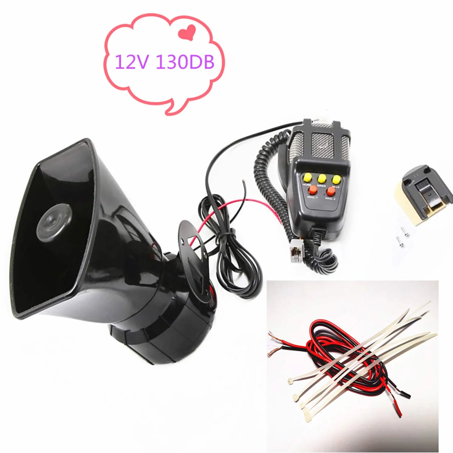 Avvisatore acustico per auto Megafono 130DB Altoparlante Sirena 12V Car Truck Barca SUV