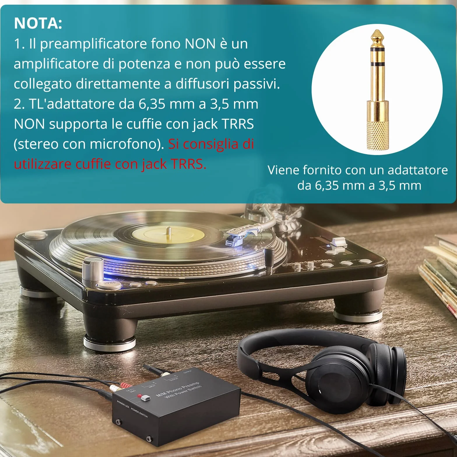 MM Phono Preamplificatore DC 12V Audio Stereo Preamp per Giradischida a Basso Rumore con Uscita RCA e TRS