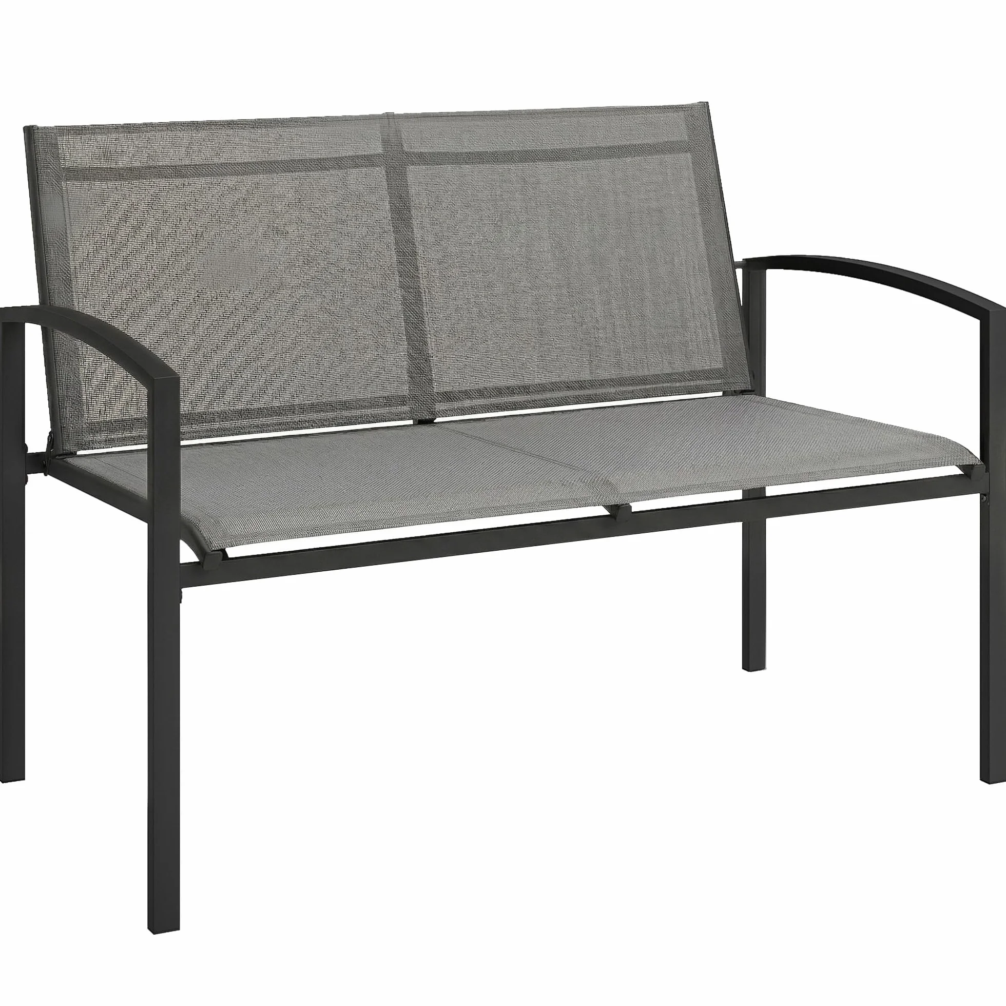Outsunny Panchina da Giardino da 2 Posti in Texteline, Panchina da Esterno con Braccioli Curvi in Metallo, Panca per Terrazza Patio e Cortile, Balcone, 112x66x80cm, Grigio