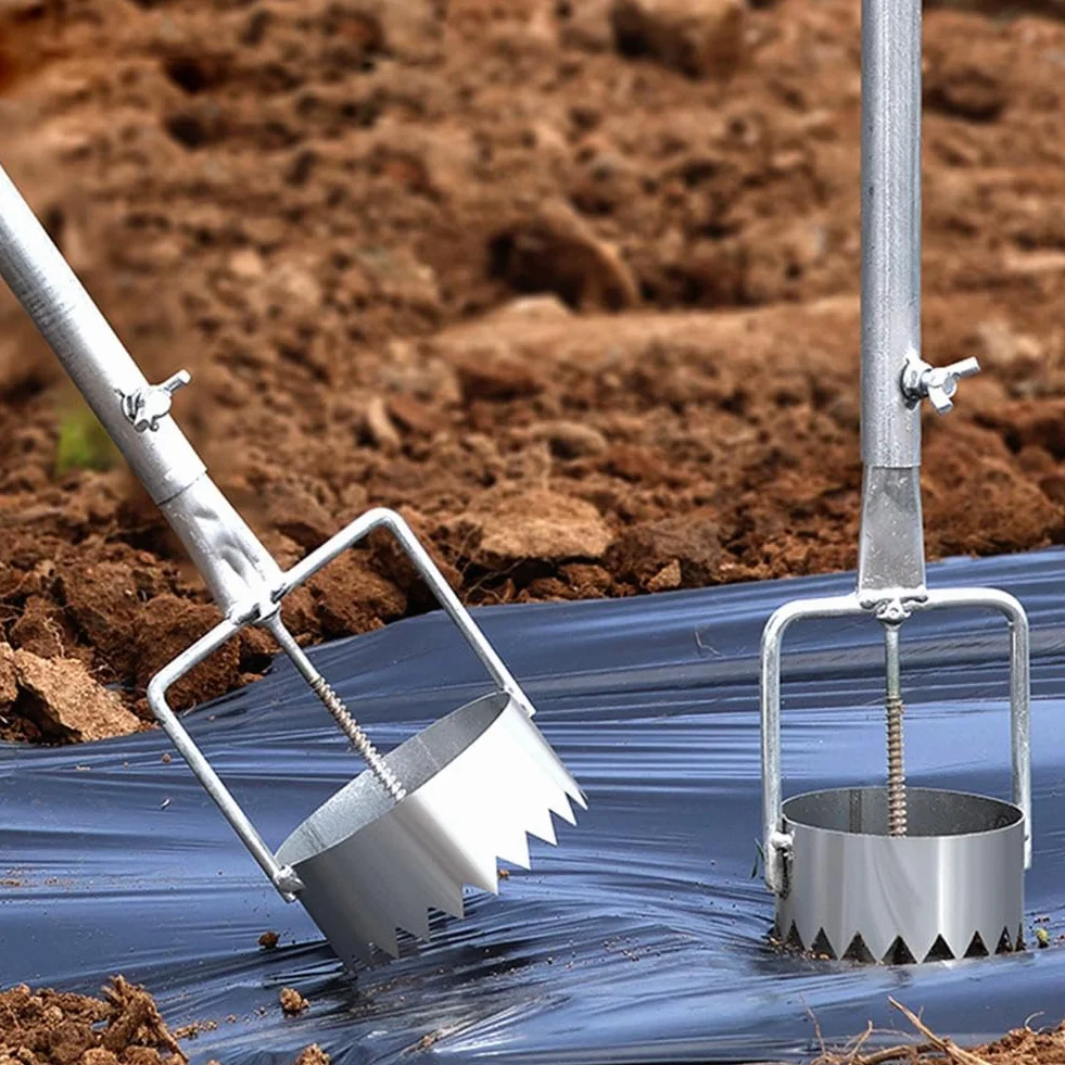 Foratrice per bulbi e pacciamatura, in acciaio inox, regolabile, strumento per la rimozione delle zolle, per piantare serre, cura del prato e lavori in giardino