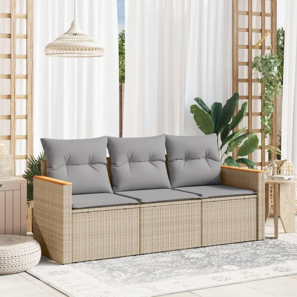 Divanetti Da Esterno, Set Divano Giardino per Esterno, Set Giardino Esterno, Set Divano da Giardino 3 pz con Cuscini Beige in Polyrattan