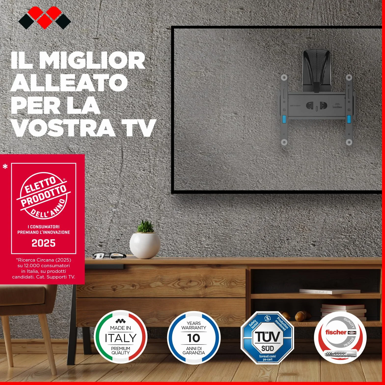 Meliconi Space System TURN 200 Supporto TV parete Cartongesso 26-45" VESA 50-200 30 kg Tilt & Turn Nero