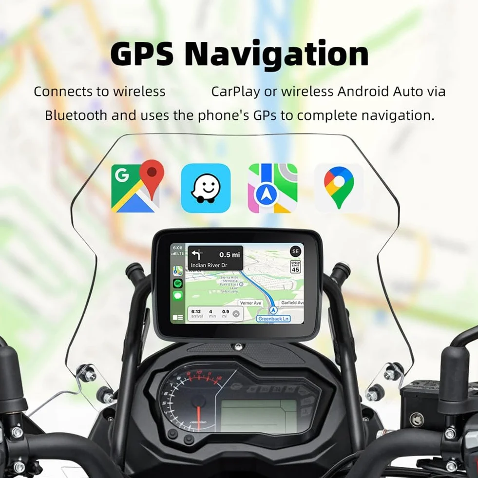 LIVASH Display Impermeabile 5 Pollici Motocicletta GPS Navigazione Wireless Android Carplay Auto