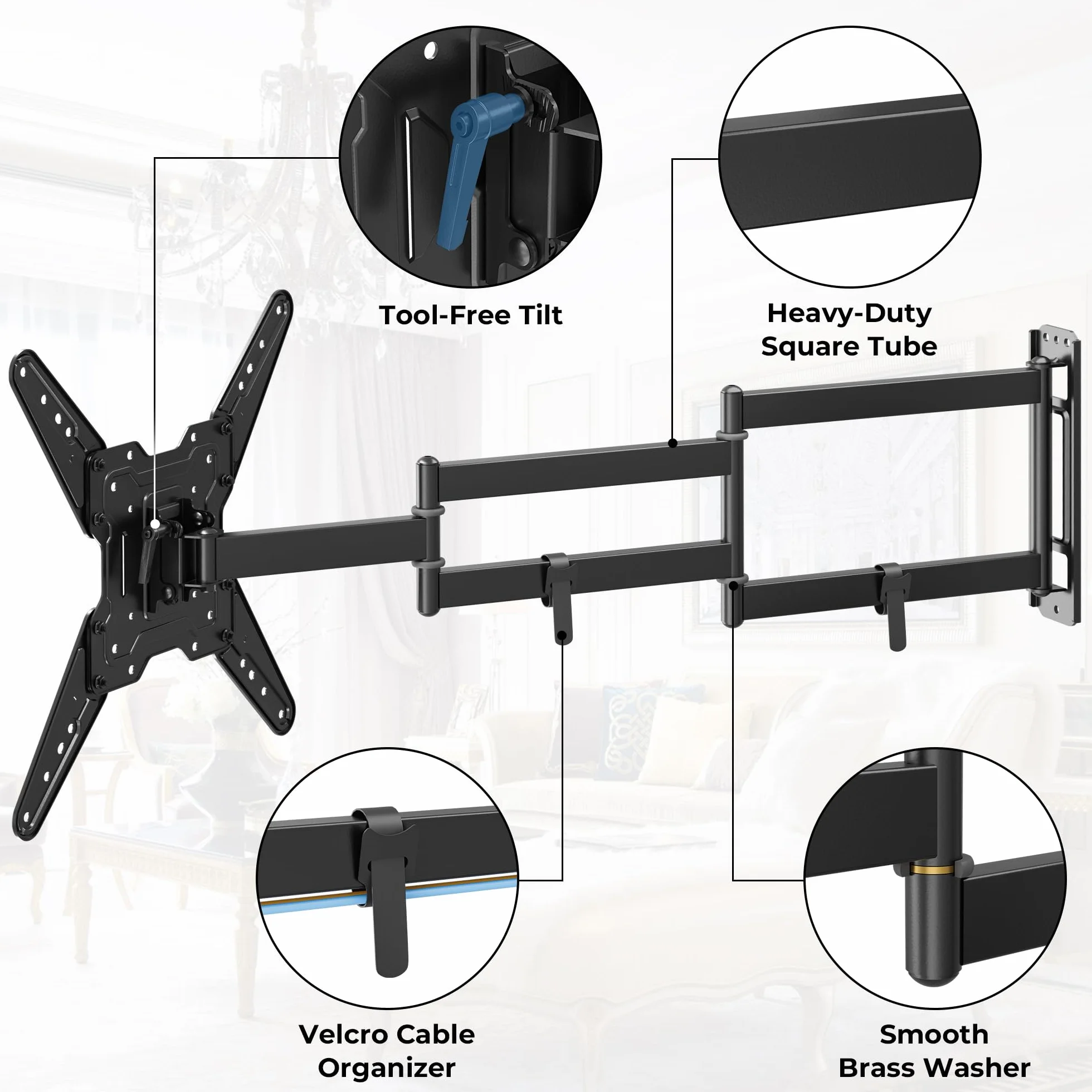 BONTEC Supporto TV da Parete 26-65" Staffa Orientabile Inclinabile Braccio Estensibile 950mm VESA 400x400mm Portata 35 kg