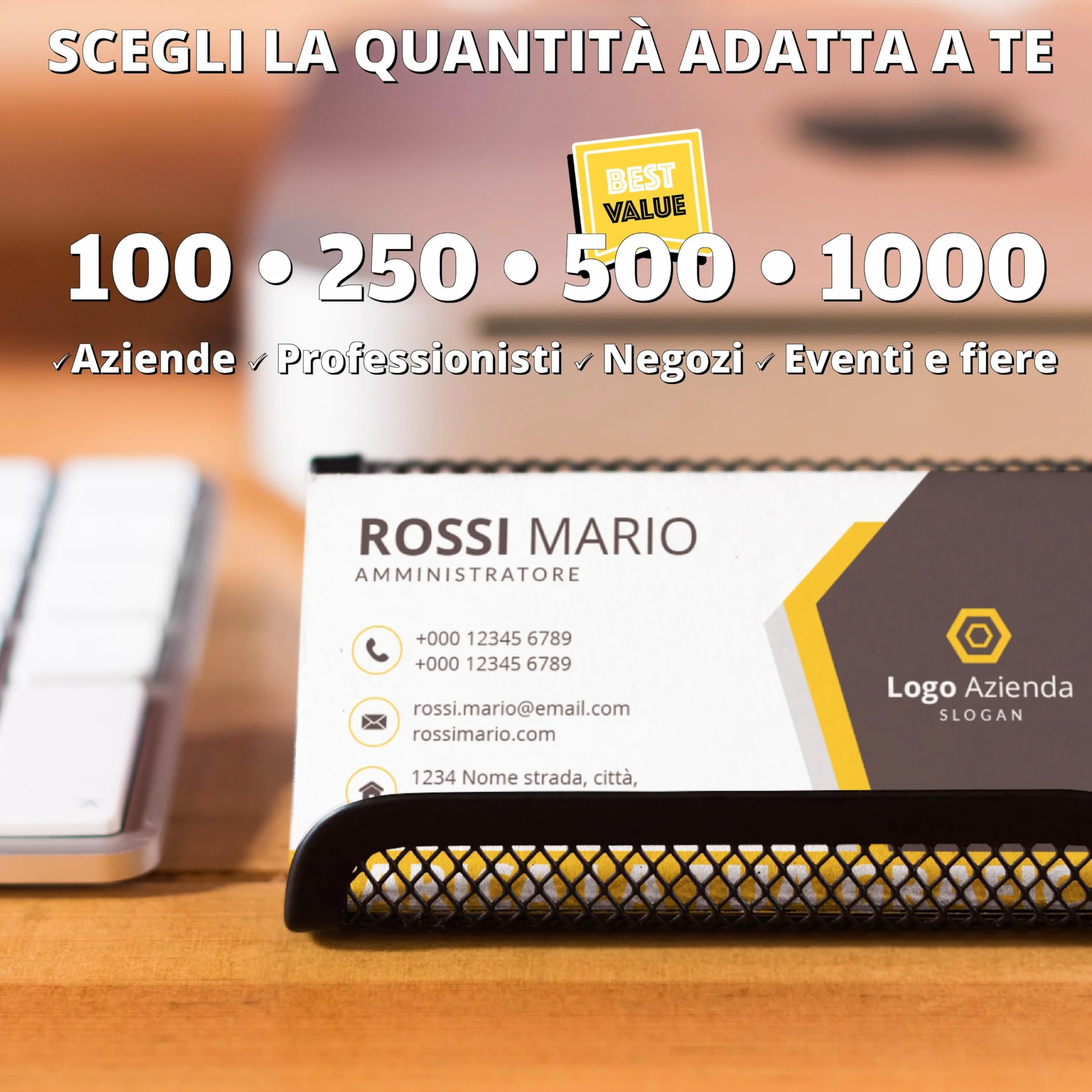Biglietti da Visita Personalizzati 100 pezzi 85x55 mm Fronte Retro Colori Carta Patinata Opaca