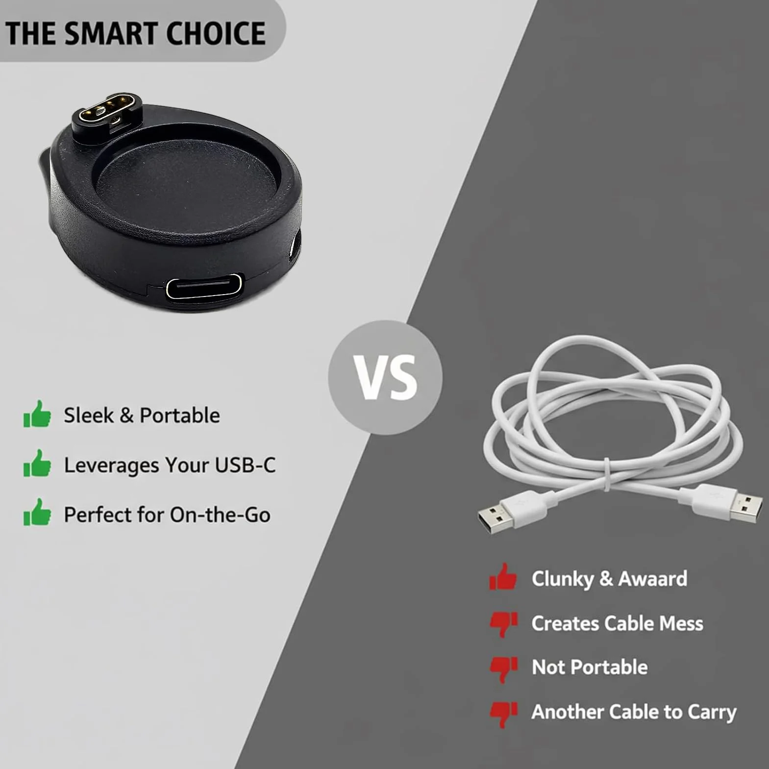 Caricatore USB-C/Micro Base Magnetica Rinforzata per Garmin Fenix 8/7/6/5, Forerunner 55/245/255/945, Venu 3/2, Vivoactive, Instinct, Approach, Vivomove Nero