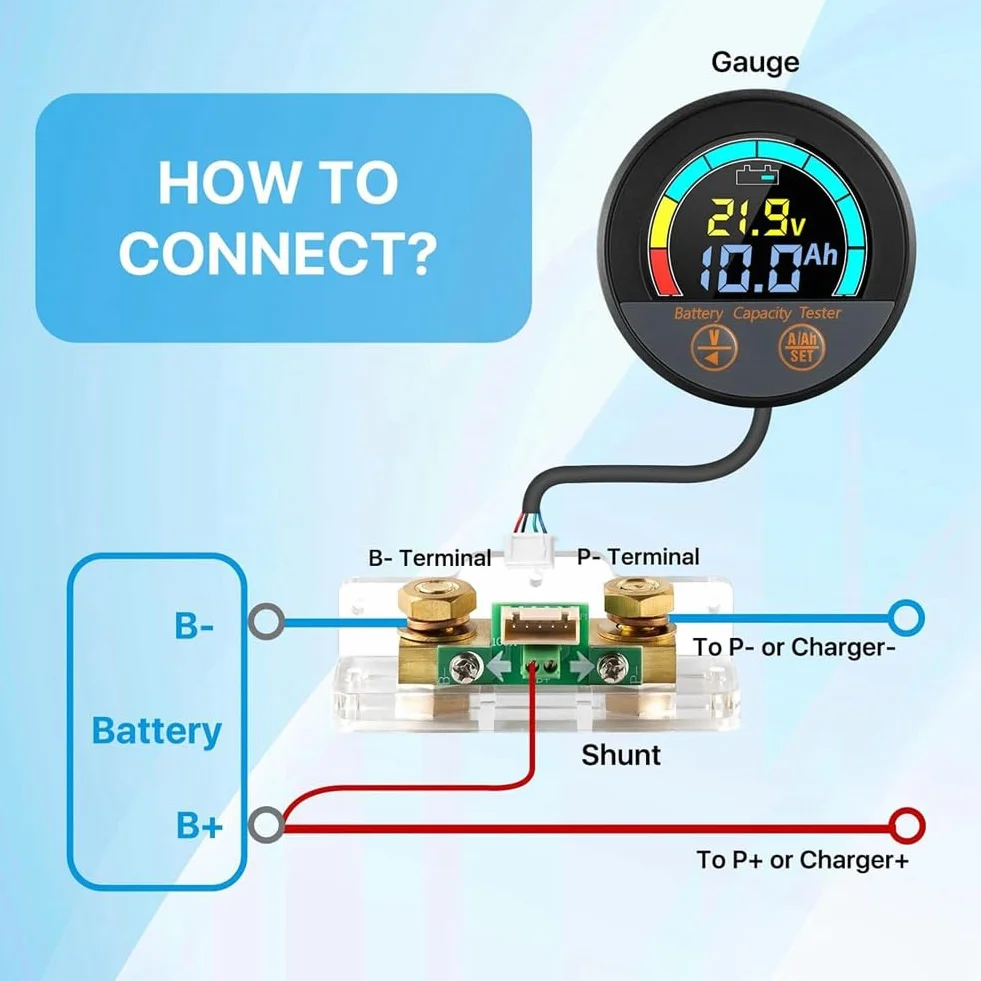 Tester per Batterie Impermeabile IP67 10-100 V 100 A Shunt Monitoraggio SoC Ah Litio LiFePO4