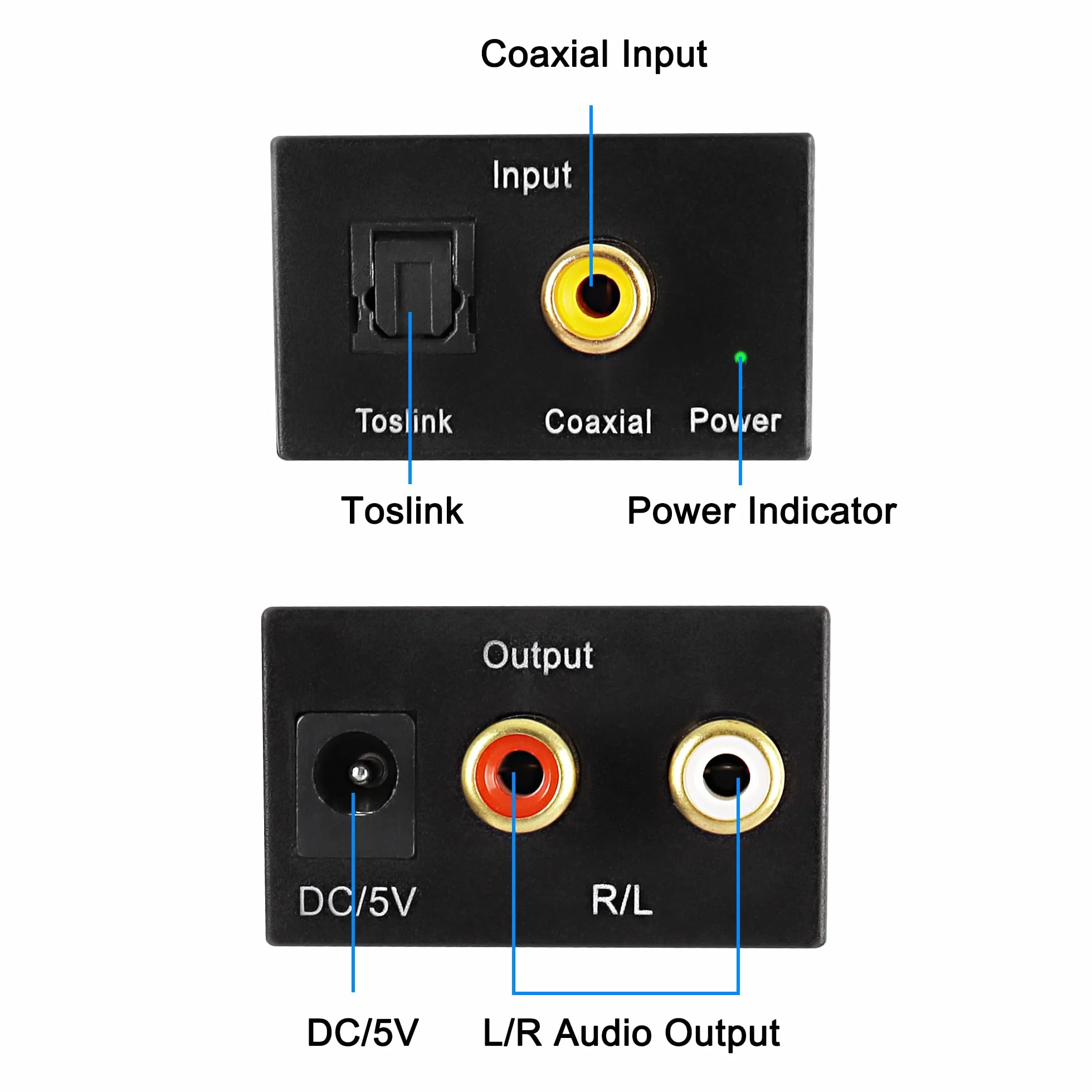 MEIRIYFA Convertitore audio digitale a analogico Bluetooth 5.0 ottico coassiale RCA con cavo fibra ottica