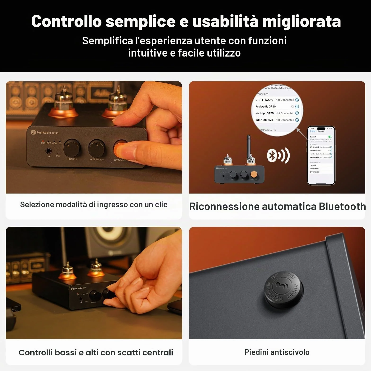 Fosi Audio GR40 Preamplificatore a Valvole con DAC, Amplificatore Cuffie, Convertitore Audio Bluetooth USB/OPT/COAX