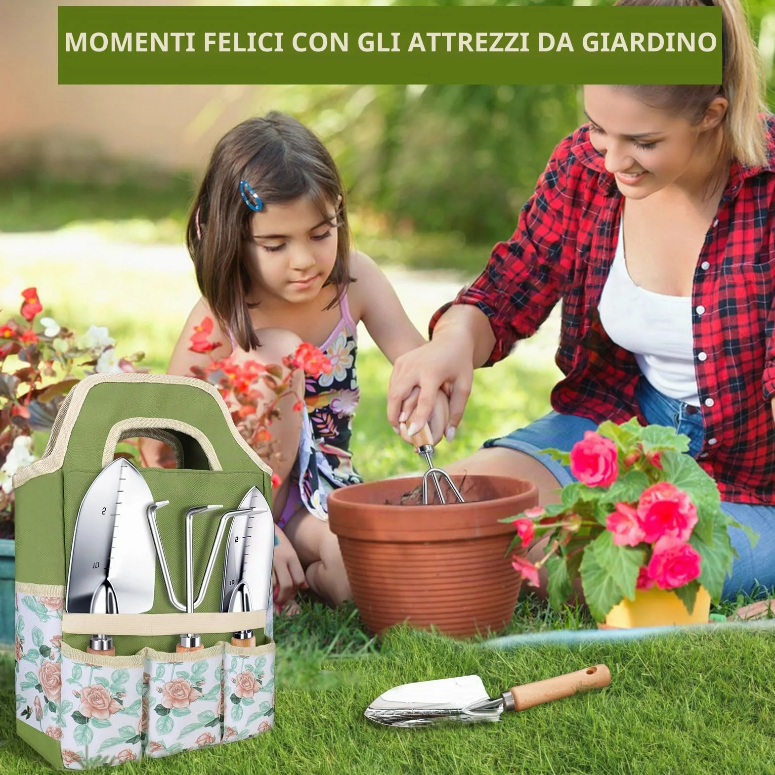 Kynup Set da Giardinaggio 9 Pezzi, Attrezzi da Giardino in Acciaio Inossidabile Antiruggine con Manici in Legno Ergonomici Antiscivolo – Ideale per Trapianti, Potatura e Set Giardinaggio Regali