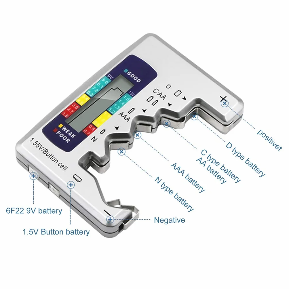 GUMEI Digital Battery Tester Rilevatore di capacità per batterie AA AAA C D N 9V 6F22 Celle a Bottone 1,55V