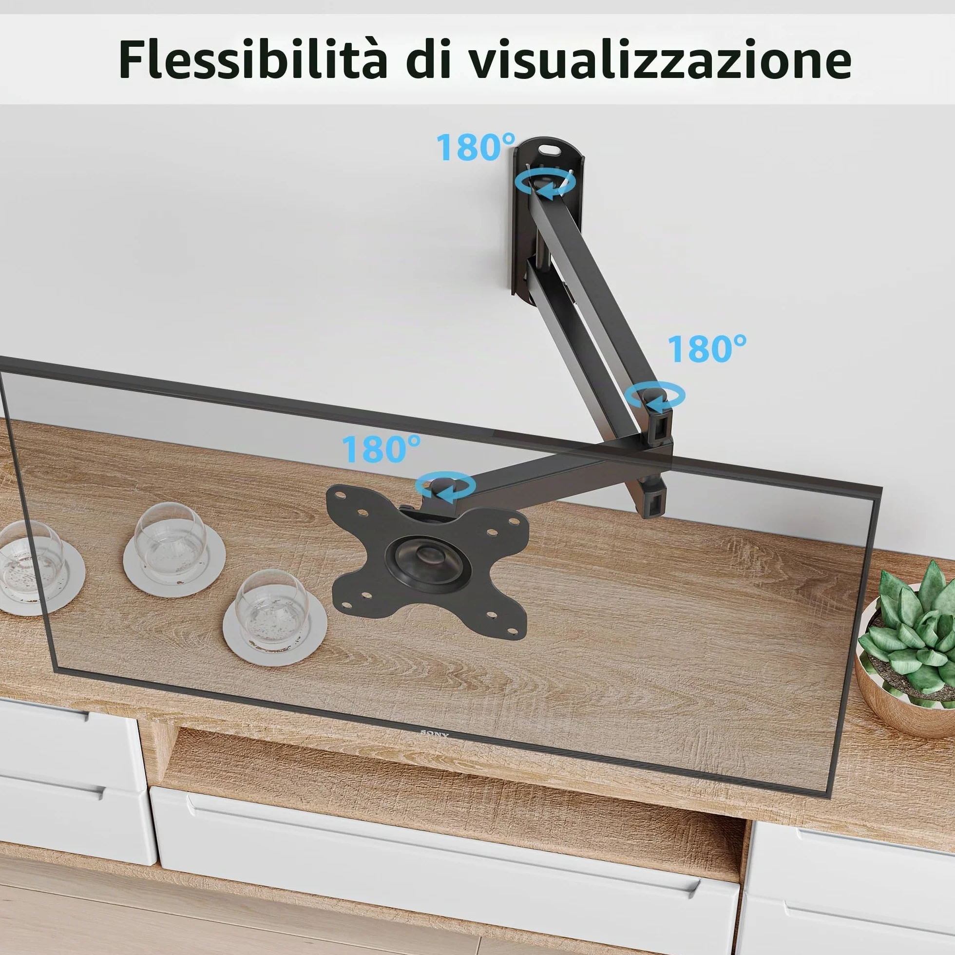 BONTEC Supporto da Parete TV/PC 13-30 pollici, Staffa TV Universale con Braccio Girevole, Portata 15 kg, VESA 75/100mm