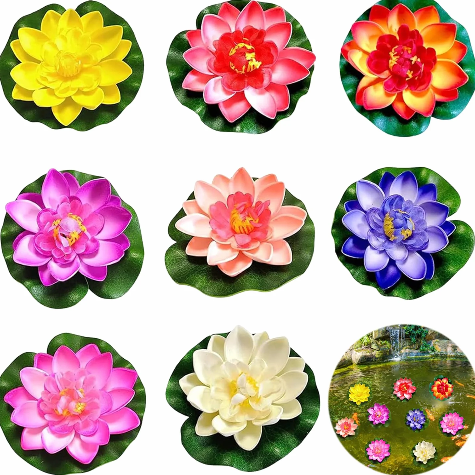 8 pezzi ninfee decorazione artificiale, 10 cm decorazione interna e all'aperto fiore di loto, simulato fiori galleggianti, ninfee per la decorazione stagno , per cortile / acquario / scena di ruscello