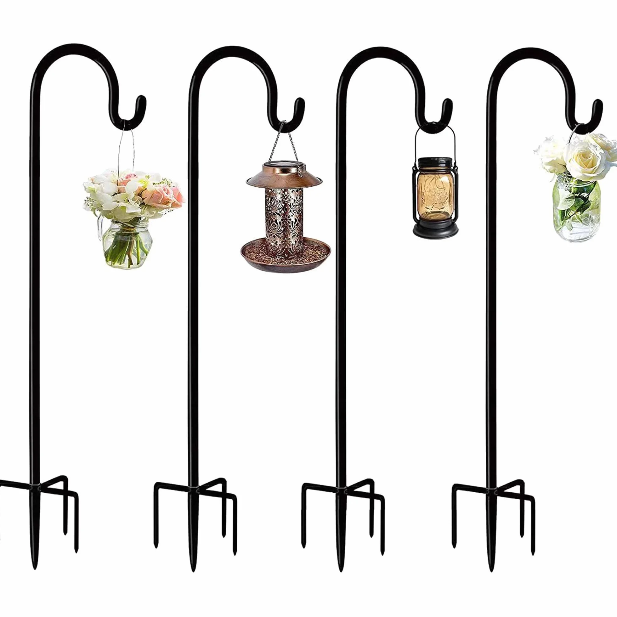 NMM Gancio da pastore da esterno con base a 5 rebbi, altezza 95 cm, supporto regolabile resistente da appendere per appendere luce solare, mangiatoie per uccelli, lanterne, barattoli di vetro e