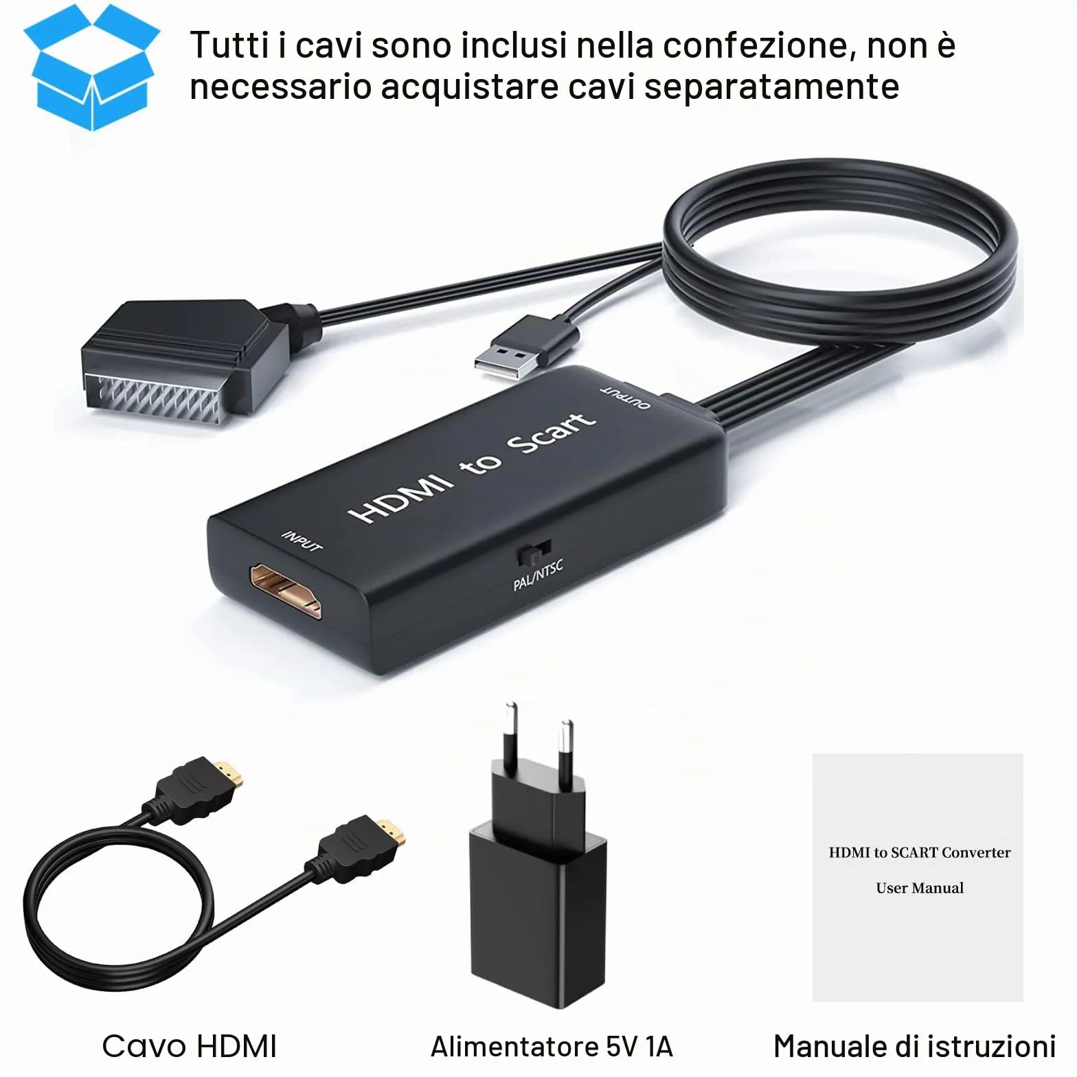 Convertitore HDMI a SCART Adattatore 1080P Video Audio per HDTV