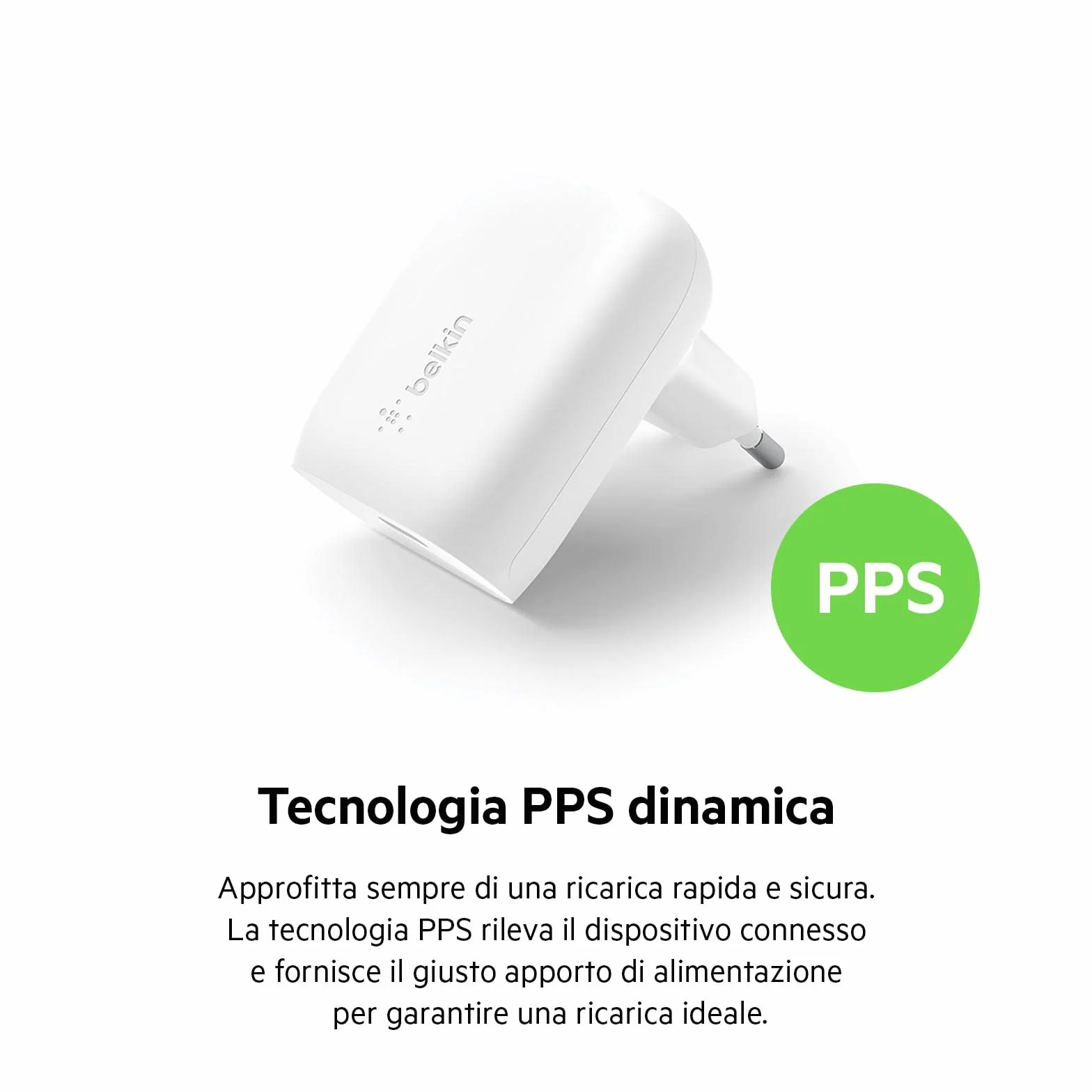 Belkin Caricabatteria da parete USB-C 30W PPS PD 3.0 per iPhone 16 15 14 Galaxy S24 S23 iPad AirPods MacBook Air