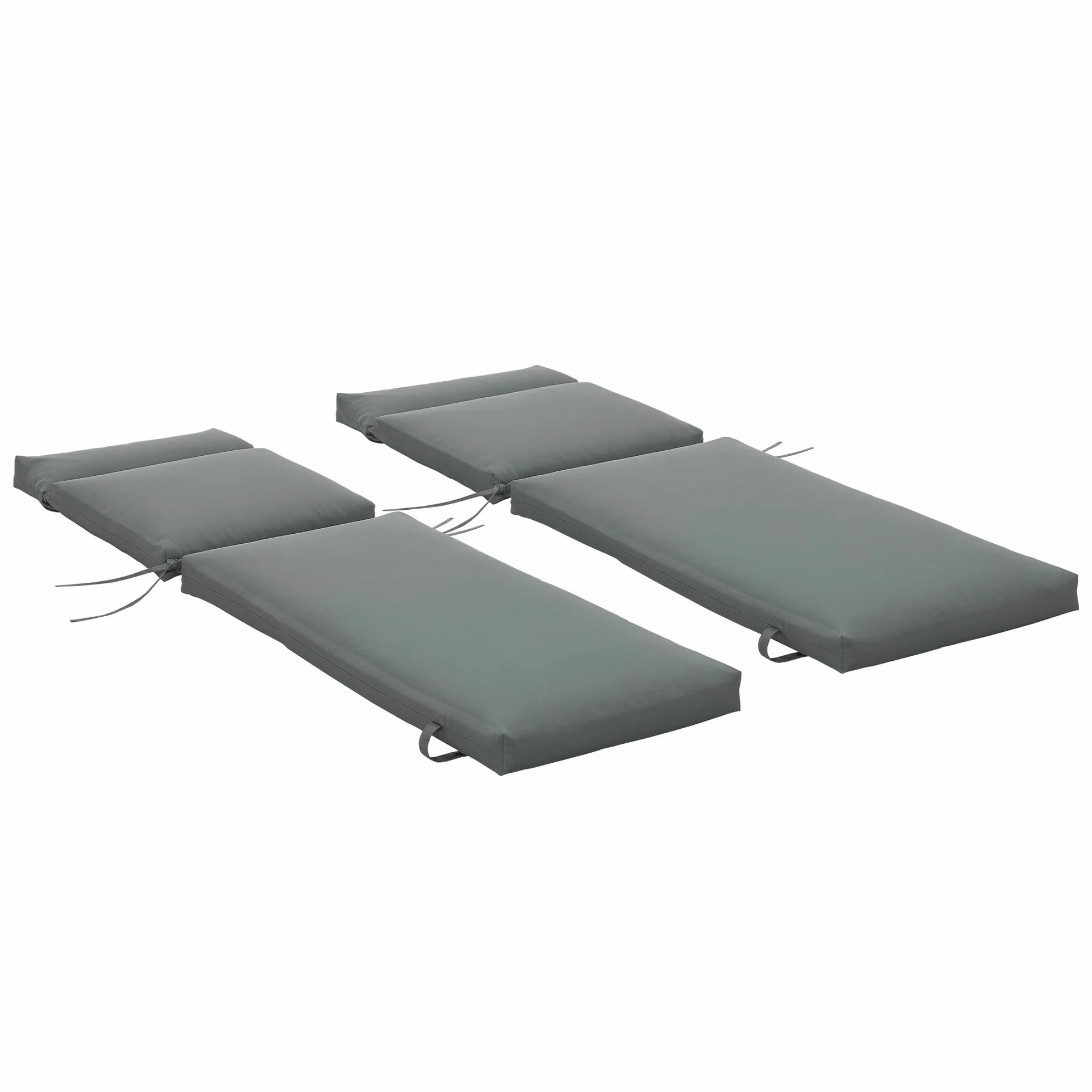 Outsunny Set 2 Cuscini per Sedie da Esterno con Cinghie, Cuscini da Esterno Imbottito in Cotone e Poliestere, per Sdraio Prendisole Poltrona Giardino, 196x55x8 cm, Grigio Scuro