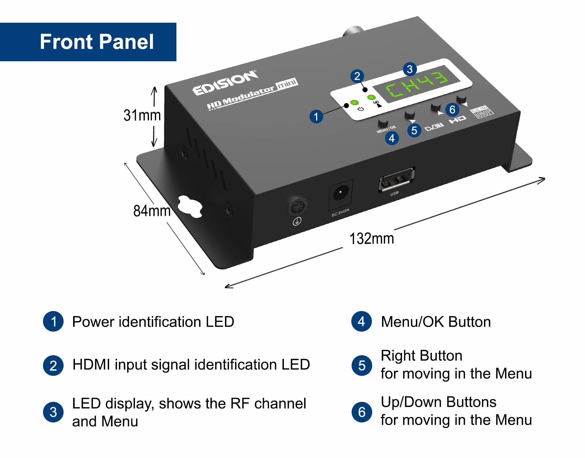 Edision HDMI MODULATOR mini modulatore monocanale RF HDMI DVBT MPEG4 FullHD