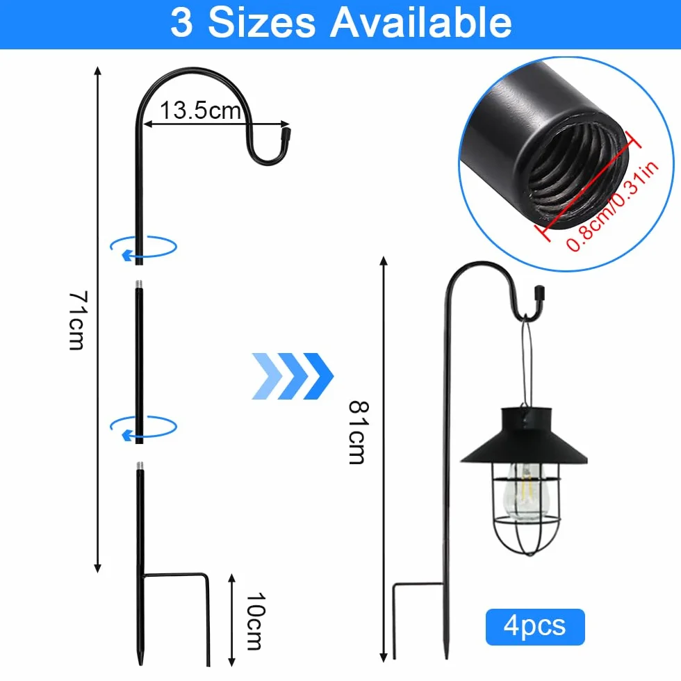 Ganci da Pastore da Giardino 80 cm Metallici per Esterni per Luci Solari, Lanterne, Cestini Piante