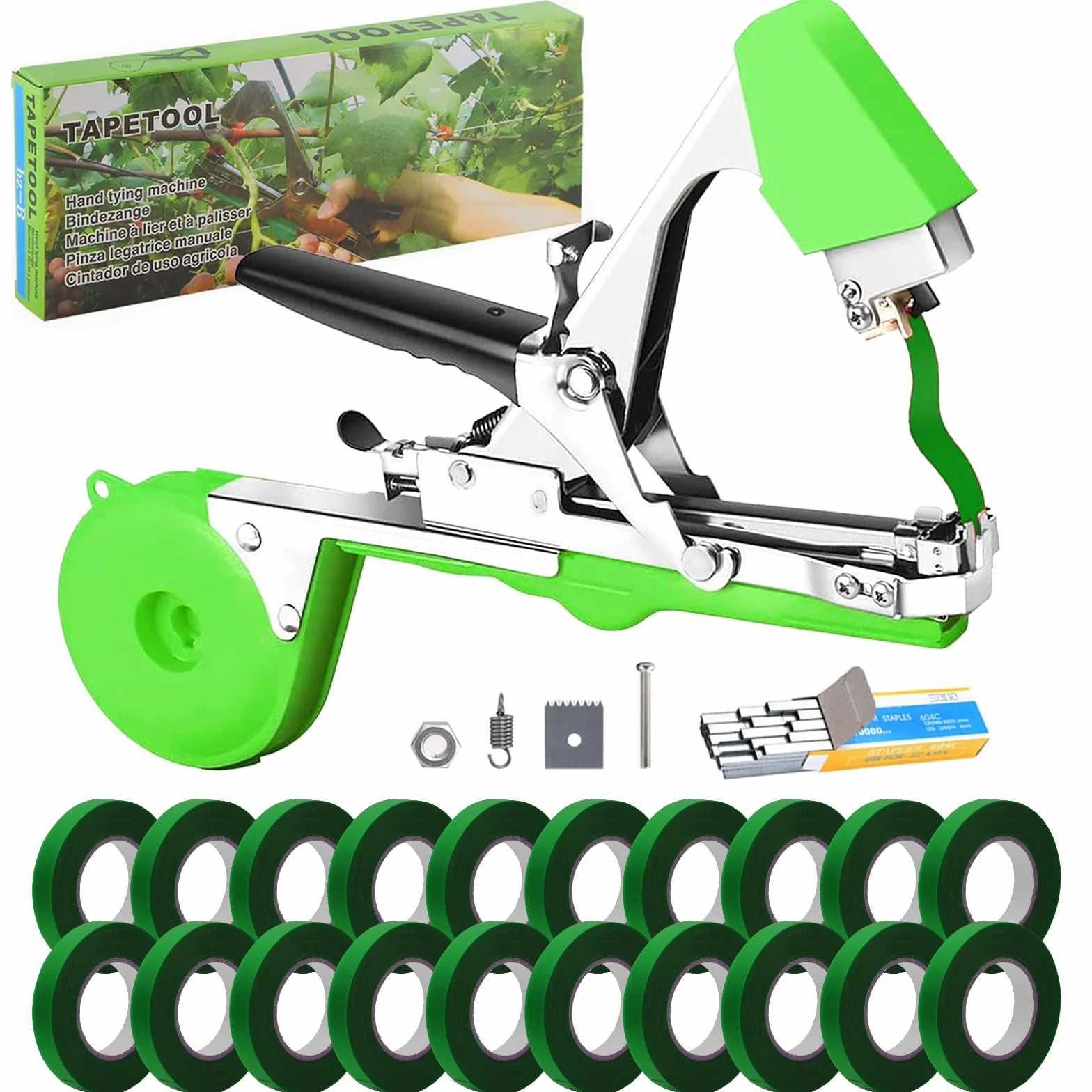 Legatrice per Piante Vigneto Pomodori, Tying Macchina Nastro Strumento Attrezzo da Giardinaggio Tying Macchina Strumento con 20 Rotoli di Nastro ed 1 Scatola di Graffette per Fiori Verdura Vigneto