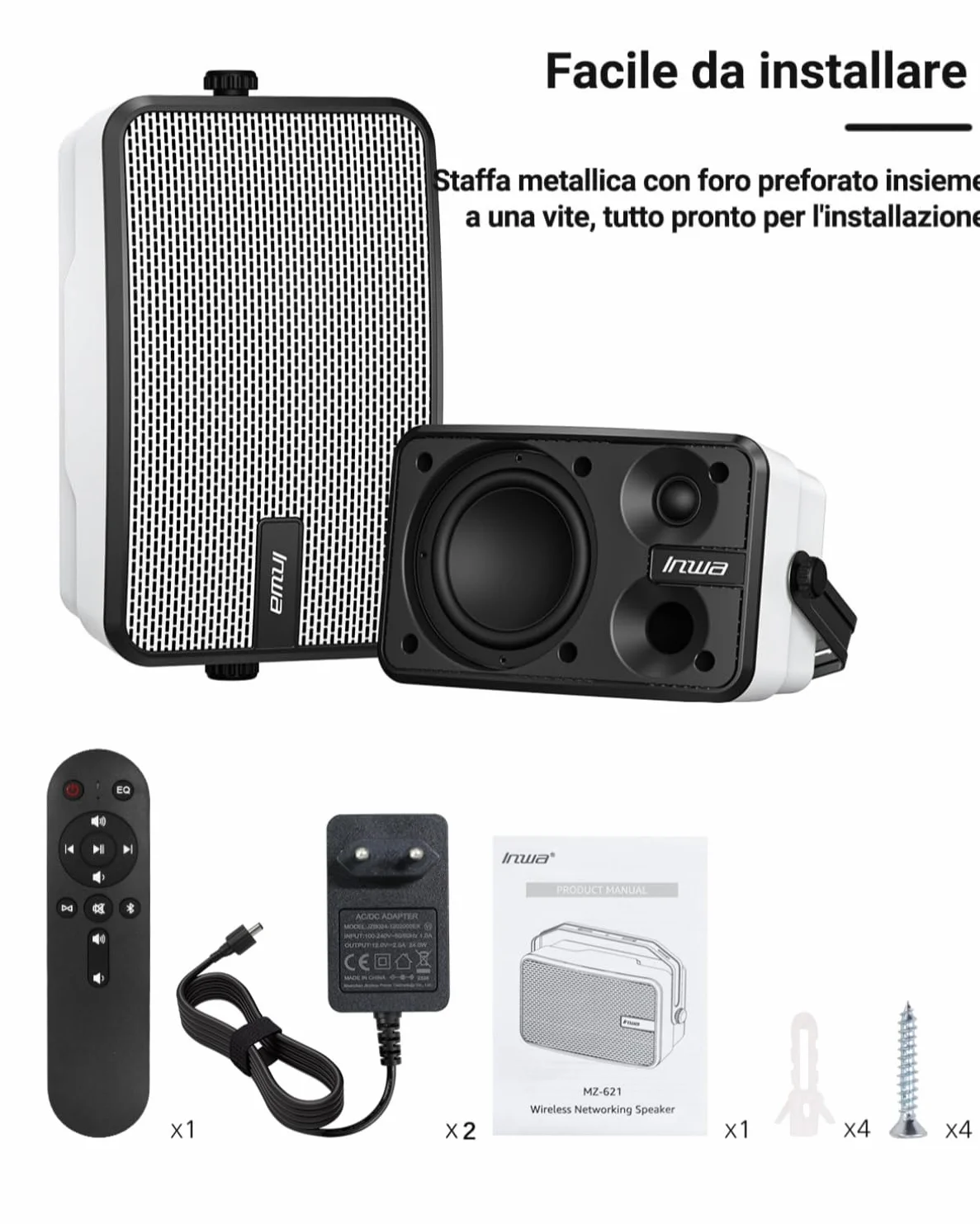 Inwa Cassa Bluetooth Esterni 400W IPX5 Impermeabile Wireless Sistema Audio 2 Pezzi Sync Speaker 2025