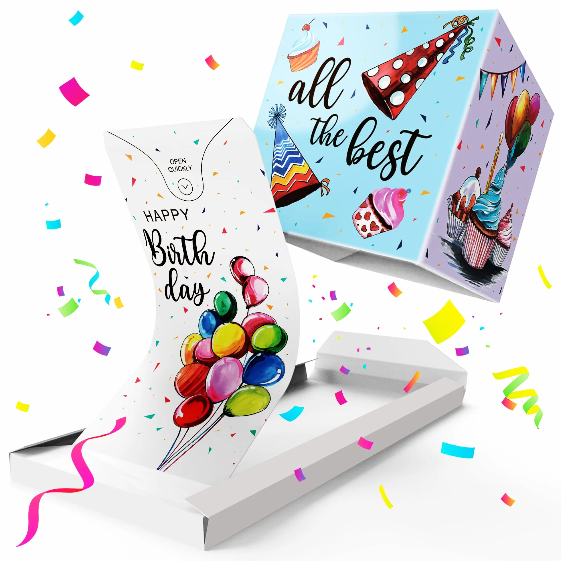 Notta&Belle Biglietto di Auguri Esplosivo Coriandoli Happy Birthday Bianco Palloncini Buon Compleanno Sorpresa