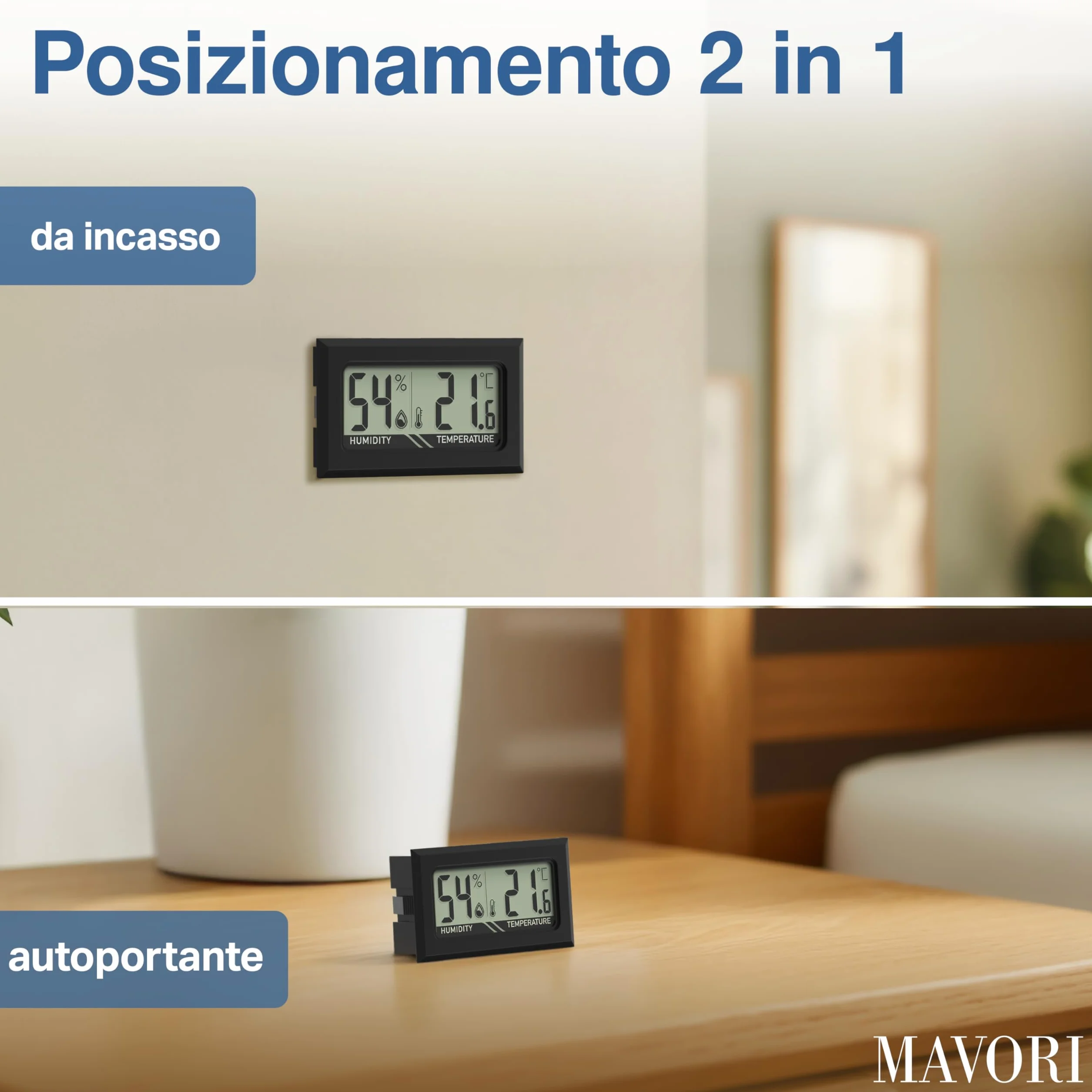 Mini termometro digitale igrometro: Misuratore di umidità interna preciso termometro piccolo temperatura umidità nero