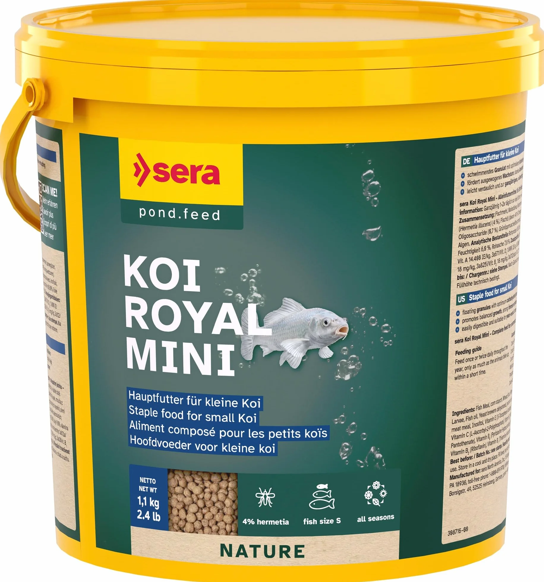 sera koi royal mini 3,8 L 1.100 g | mangime per piccole Koi 3.800 ml | senza coloranti e conservanti