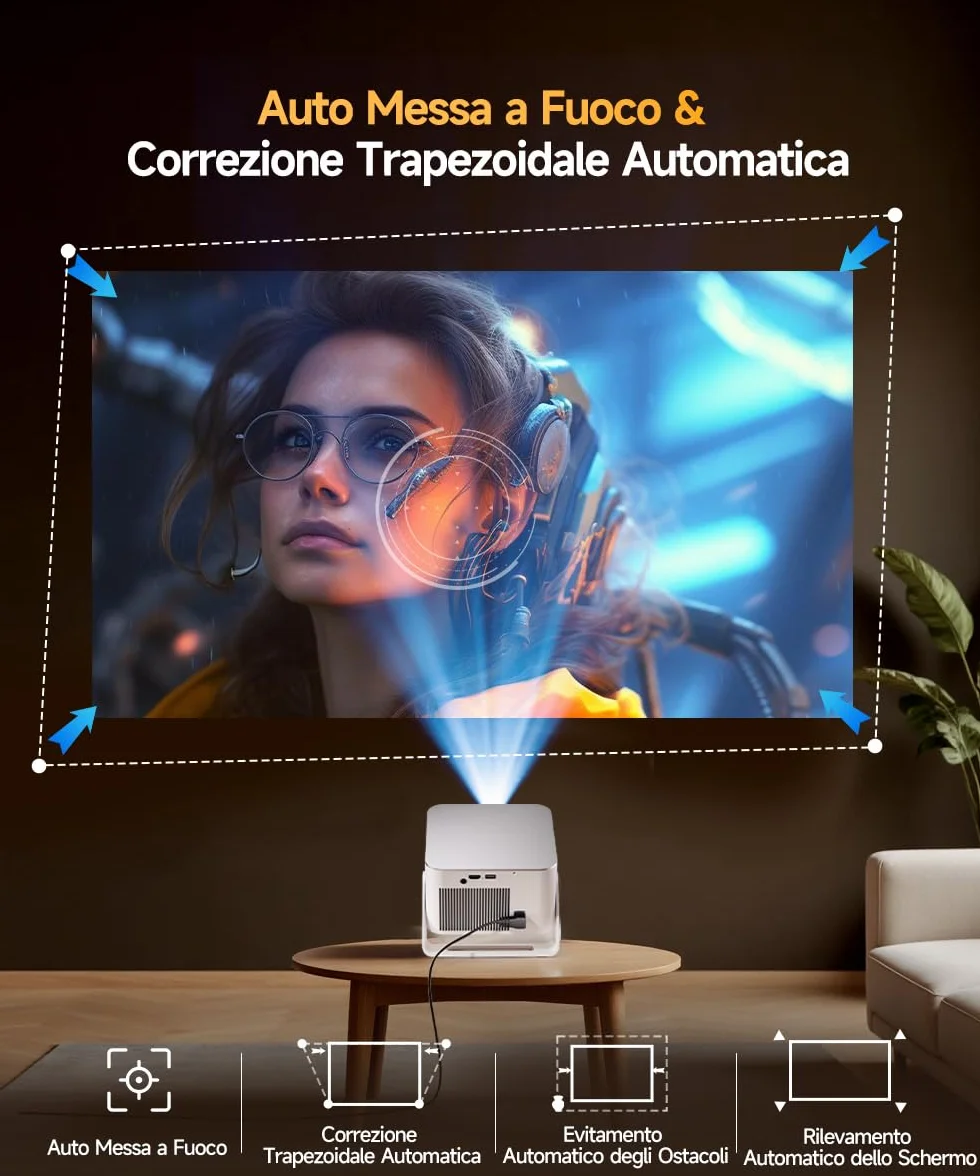 Mini Proiettore 4K 8K Supporta, Proiettore Portatile 1080P WiFi 6 Bluetooth 5.4 600ANSI HY350MAX