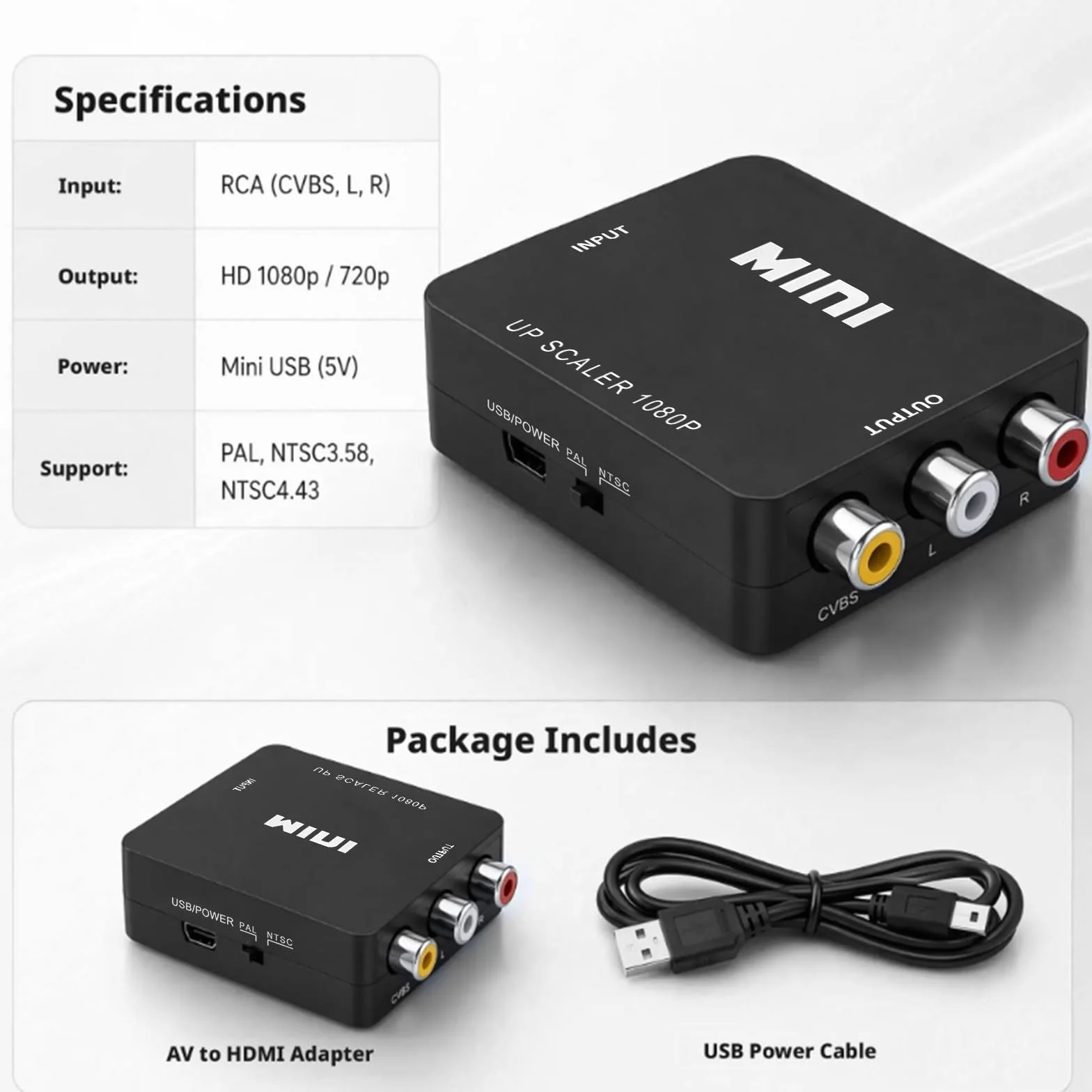 Adattatore HDMI RCA 1080P Convertitore Supporta PAL/NTSC USB Cavo per Xbox PS3 PS4