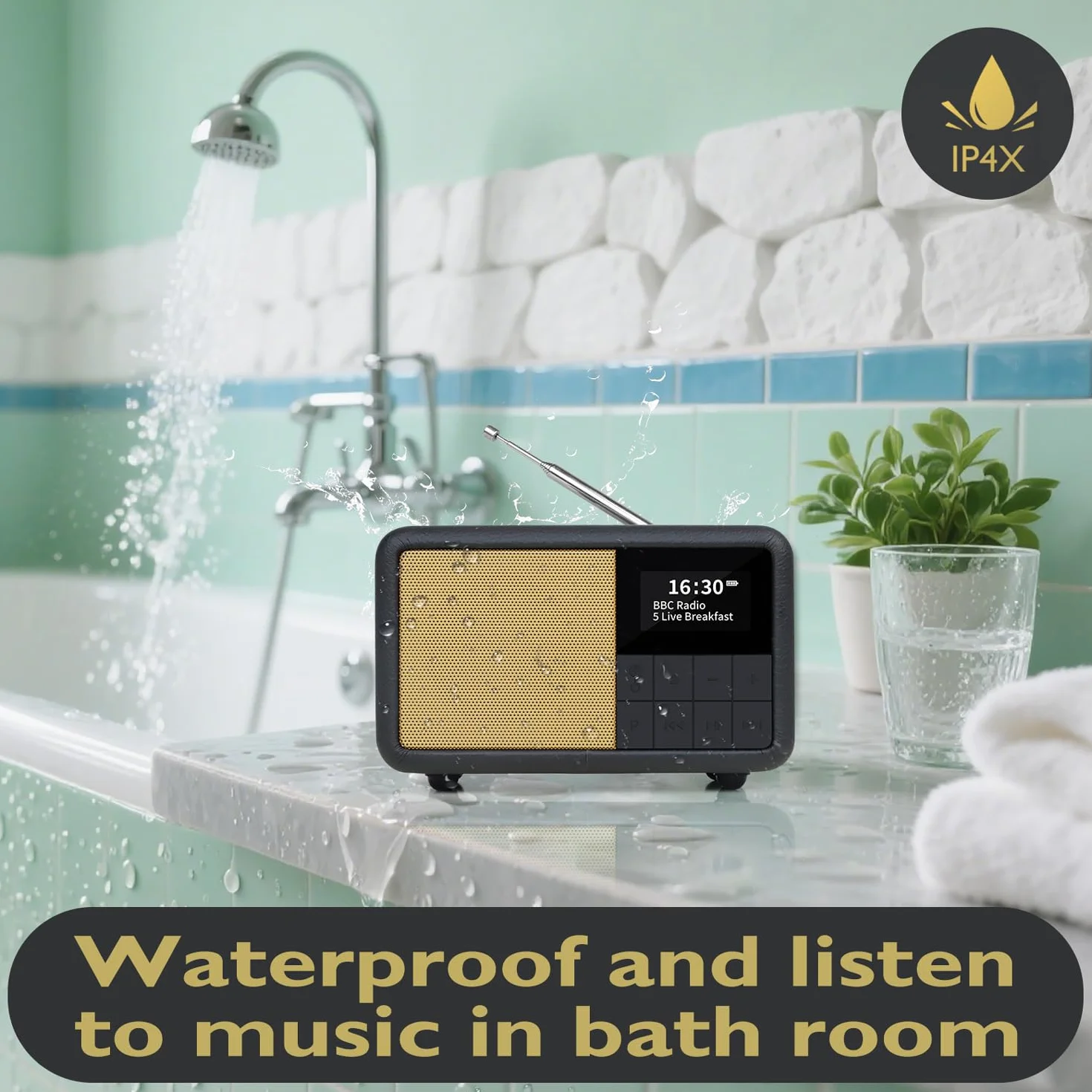 LEMEGA CR7 Mini Radio DAB+ Portatile Bluetooth 12h Autonomia FM IPX4 Impermeabile Custodia Legno Pelle Sveglia Sleep Timer 40