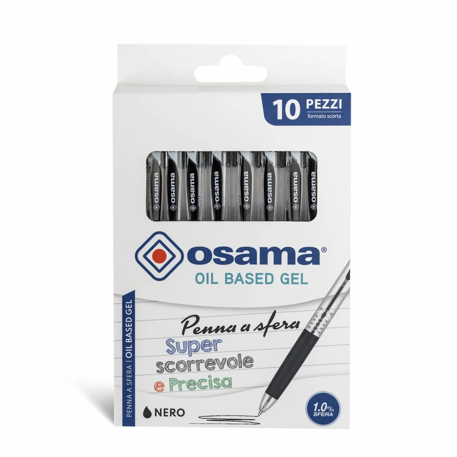 OSAMA Penne Nere con Inchiostro Gel OBG Set 10 Pezzi, Penna Gel Superscorrevole Precisa a Scatto 1.0mm per Cancelleria
