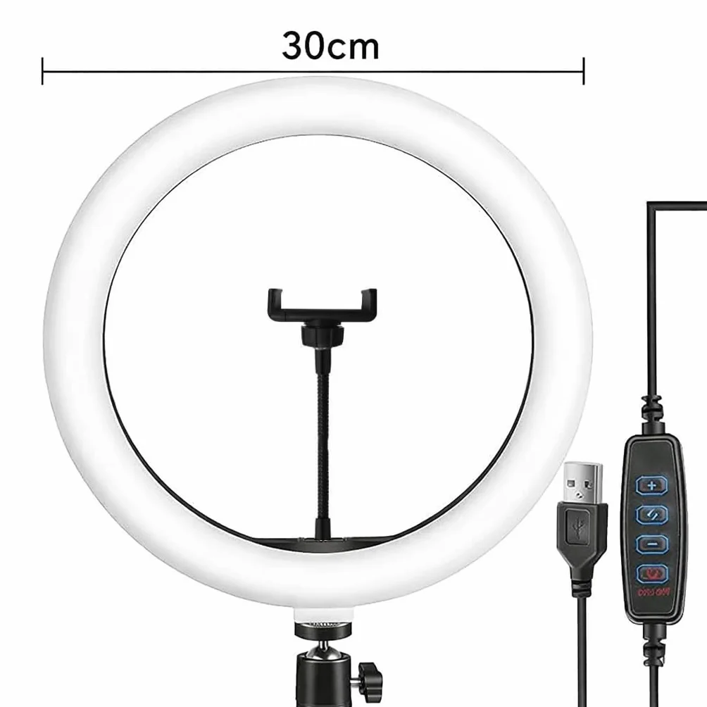 Lampada ad Anello LED 12" 30cm Regolabile per Selfie Video Foto Treppiede 3 Modalità Illuminazione
