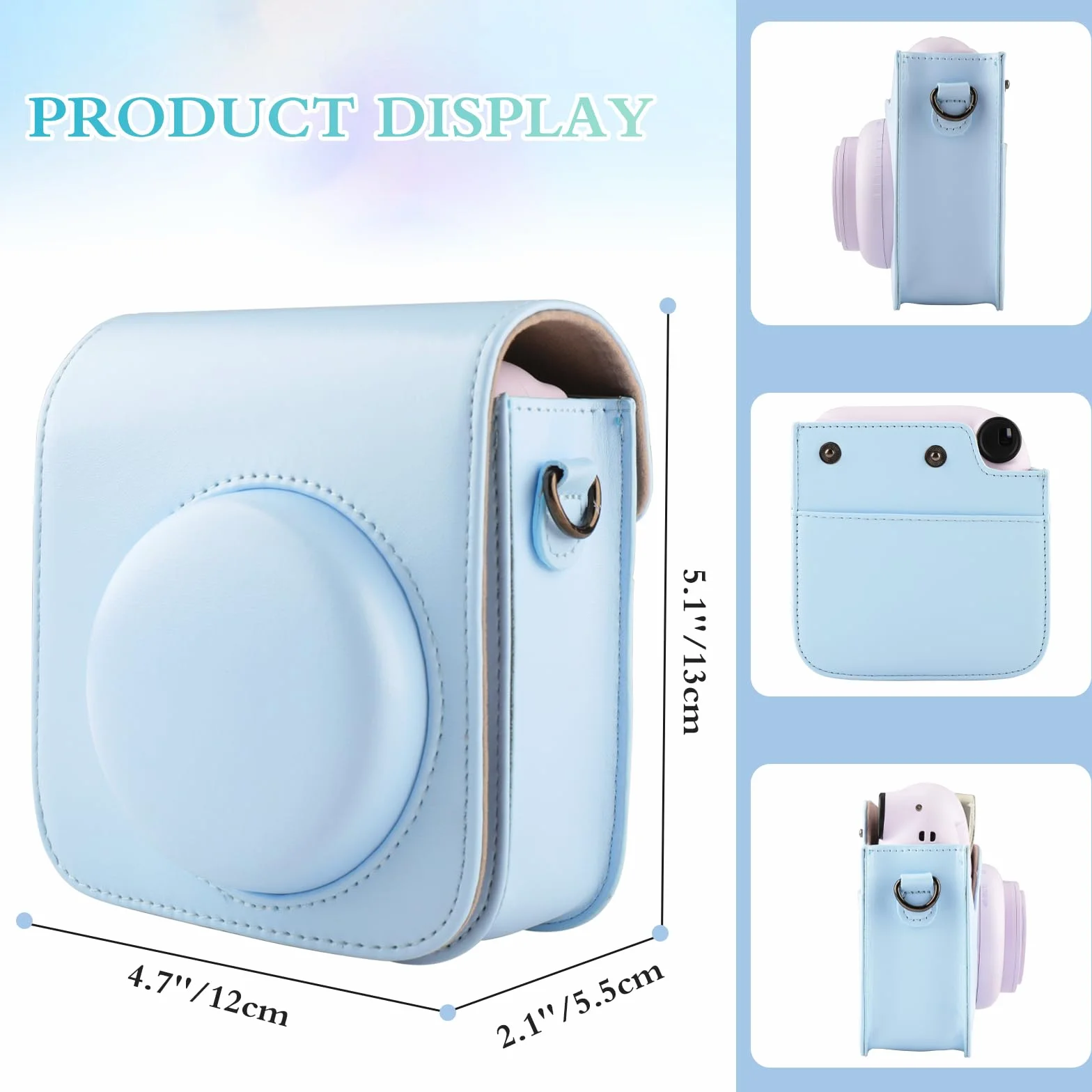 Custodia per Fotocamera Fujifilm Mini 12 in Pelle PU Compatibile Instax Mini, Cielo Blu