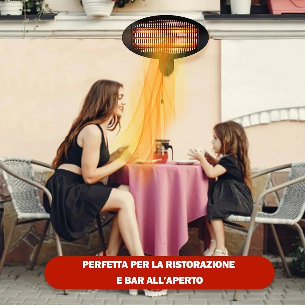 Stufa a Parete da Esterno e Interno 2000W con 3 Elementi Riscaldanti Basso Consumo Energetico per Patio Gazebo Bar Ristoranti Lampada Infrarossi Quarzo