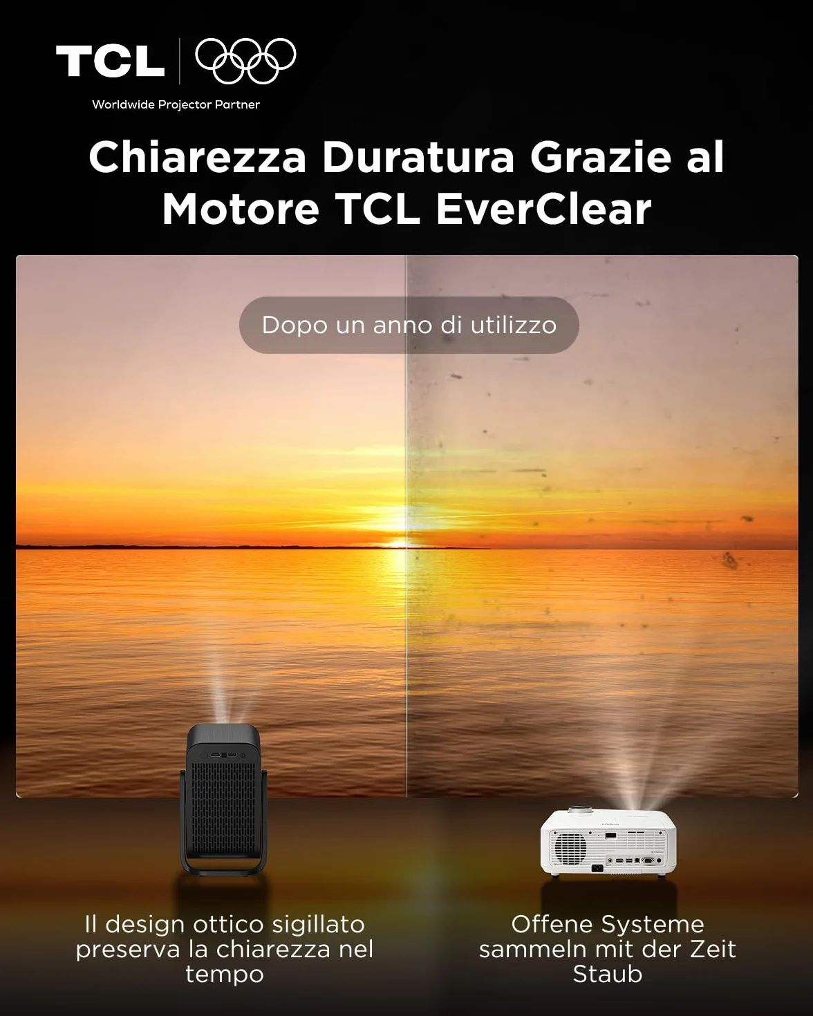 TCL C1 Mini Proiettore Portatile 4K Nativa 1080P Google TV Netflix Compatibile, Messa a Fuoco Automatica 6D Correzione Trapezoidale, Wi-Fi Bluetooth, 8W Dolby Audio, Rotabile 285°