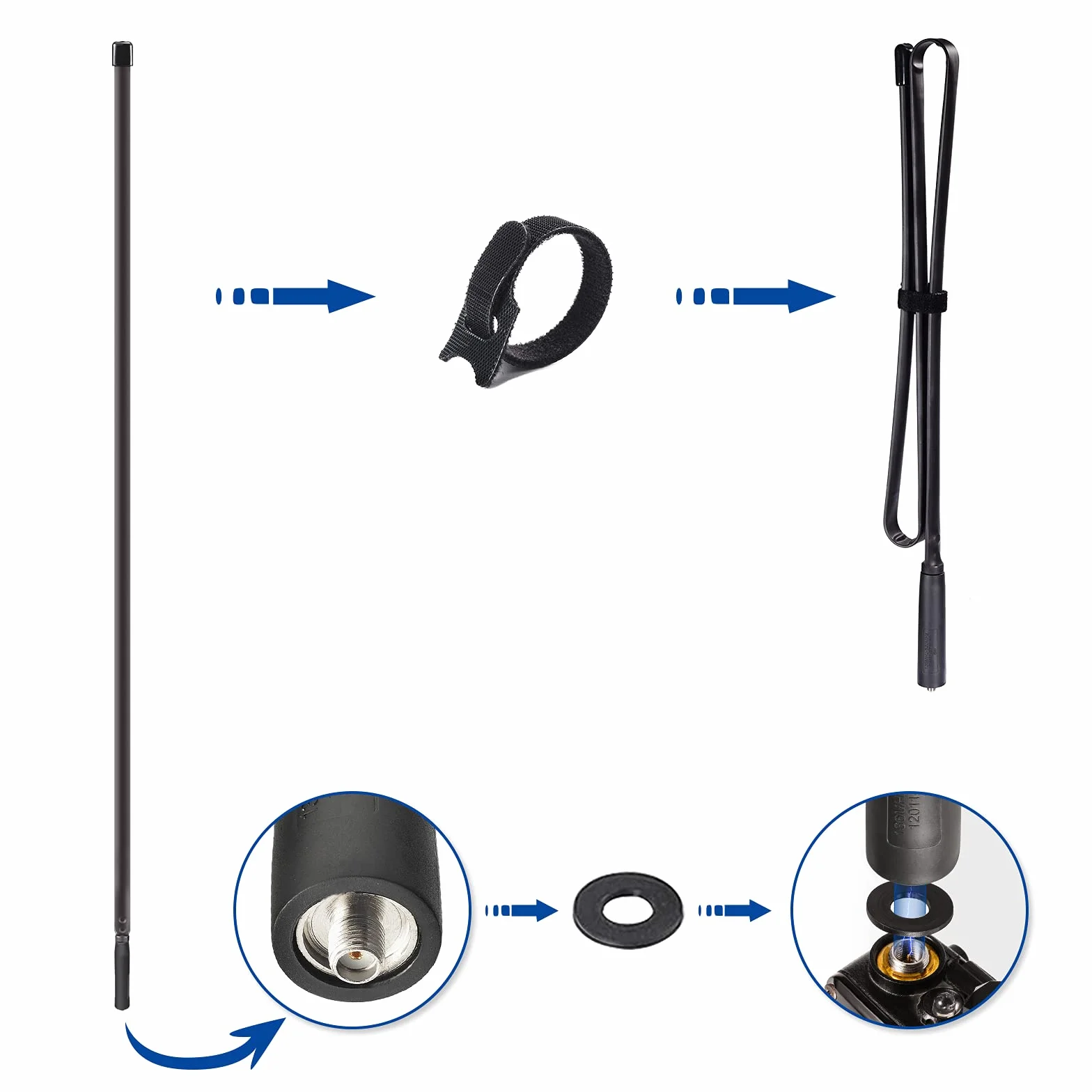 Bingfu Antenna Radio VHF UHF Dual Band 108cm Tattico CS Pieghevole SMA Femmina Cavo Prolunga 1m per Baofeng BF-F8HP UV-5R UV-82 BF-888S GT-3 Radio Amatoriale